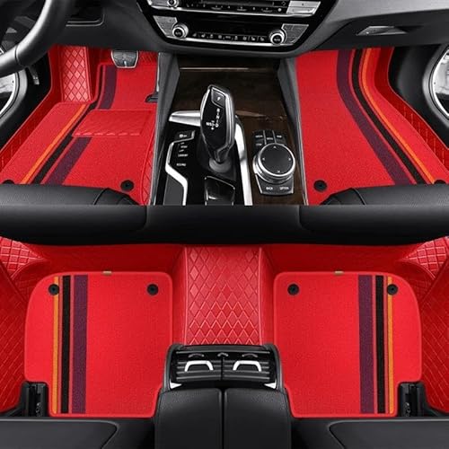 Fußmatten Custom Fashion Full Set Auto-Fußmatten für Cayenne 2018 2019 2020 2021 2022 Auto-Matten Teppiche Innenausstattung Auto Fußmatten(Red Stripes) von DZSFSTRHRRT