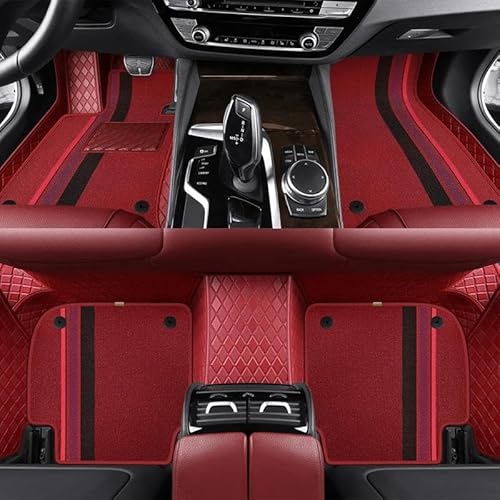 Fußmatten Custom Fashion Full Set Auto-Fußmatten für Cayenne 2018 2019 2020 2021 2022 Auto-Matten Teppiche Innenausstattung Auto Fußmatten(Wine red Stripes) von DZSFSTRHRRT