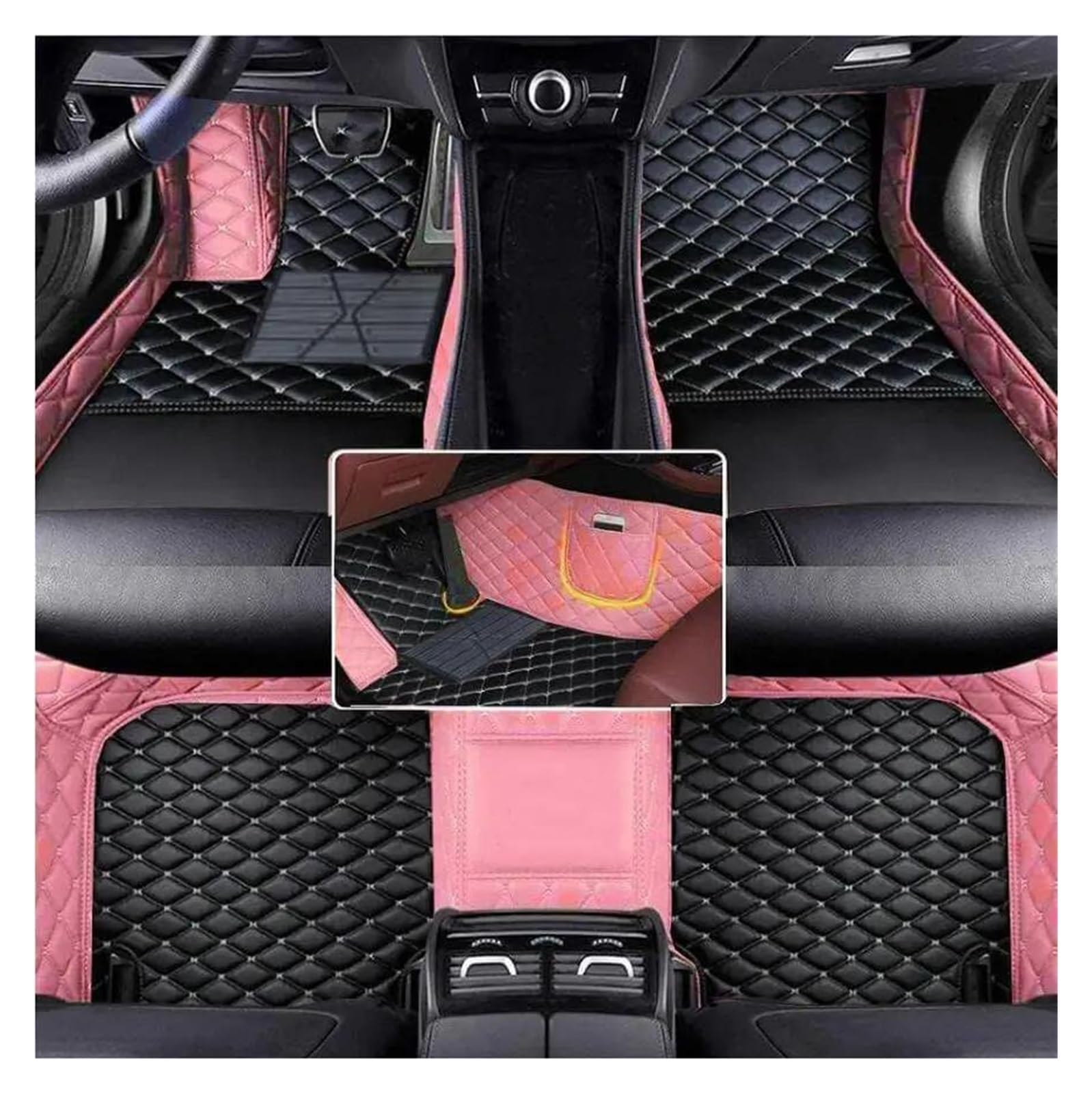 Fußmatten Maßgeschneiderte Kunstleder Auto Bodenmatte für Hyundai für Elantra 2012 2013 2014 2015 Innenausstattung Auto Fußmatten(Black Pink) von DZSFSTRHRRT