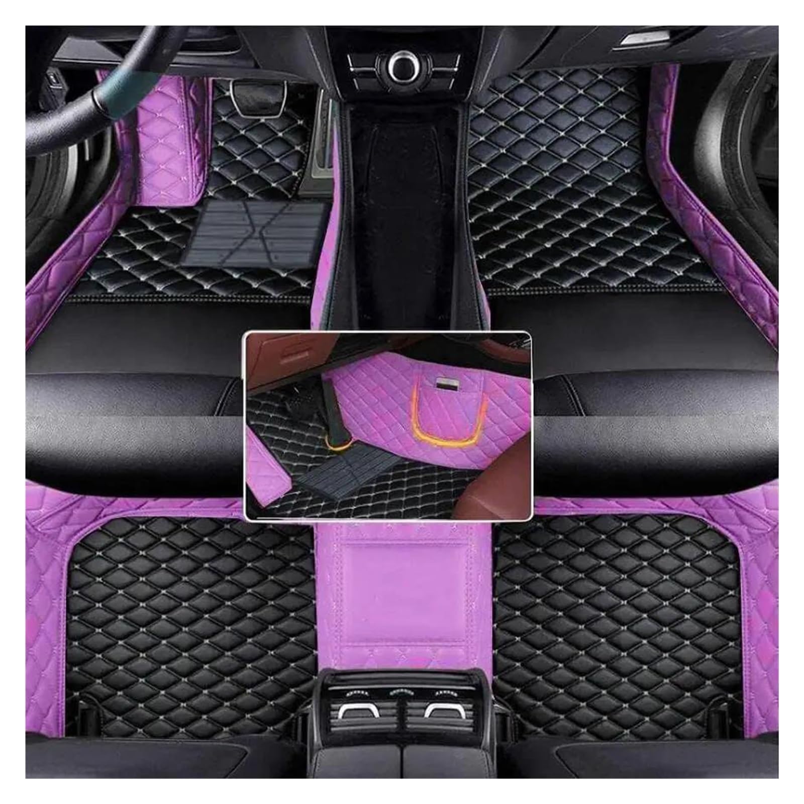 Fußmatten Maßgeschneiderte Kunstleder Auto Bodenmatte für Hyundai für Elantra 2012 2013 2014 2015 Innenausstattung Auto Fußmatten(Black Purple) von DZSFSTRHRRT