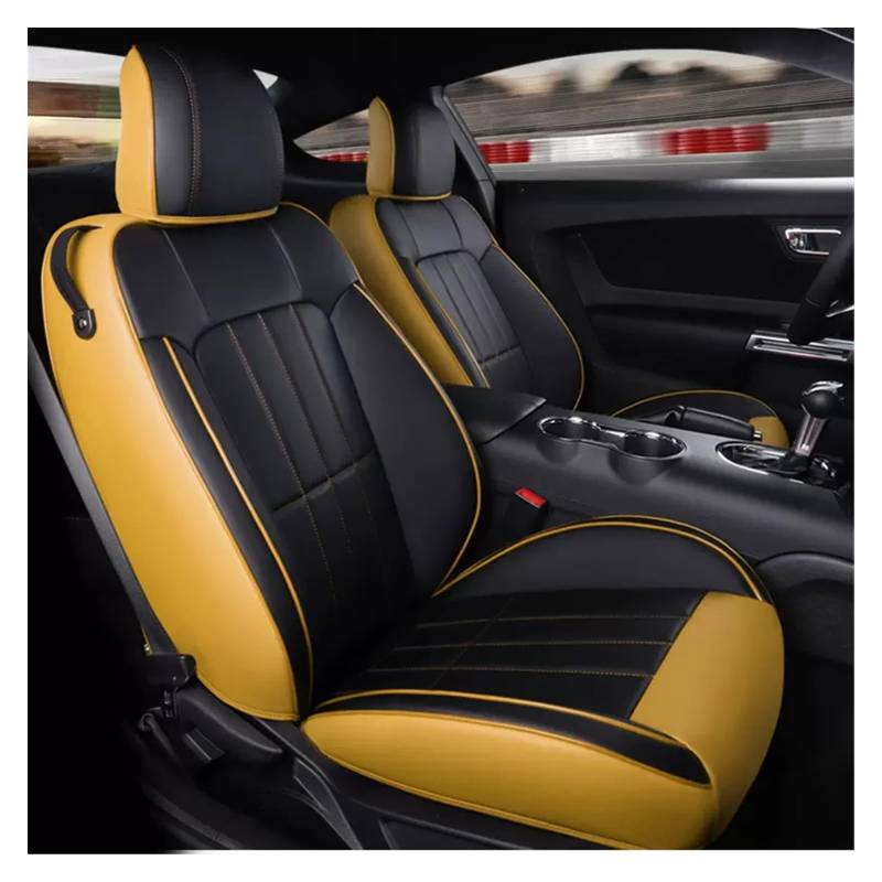 DZSGJNOF Pkw-Sitzbezüge Custom Fit 2015–2022 Autositzbezüge Komplettes Set Mittleres Echtleder Für Mustang Für GT Für Mustang Auto Schonbezüge(Black Yellow) von DZSGJNOF