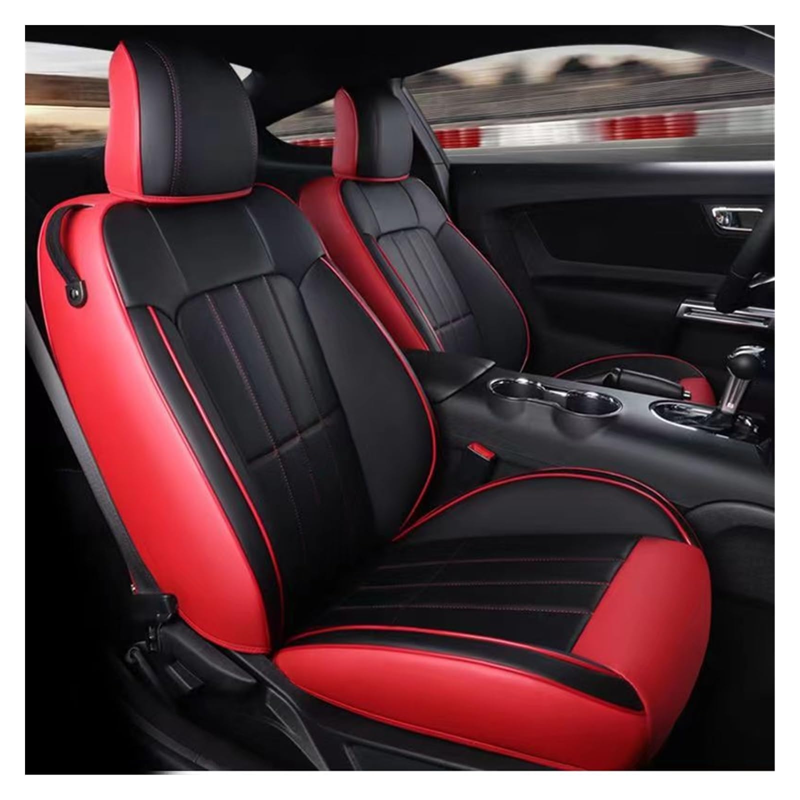 DZSGJNOF Pkw-Sitzbezüge Custom Fit 2015–2022 Autositzbezüge Komplettes Set Mittleres Echtleder Für Mustang Für GT Für Mustang Auto Schonbezüge(Black red2) von DZSGJNOF