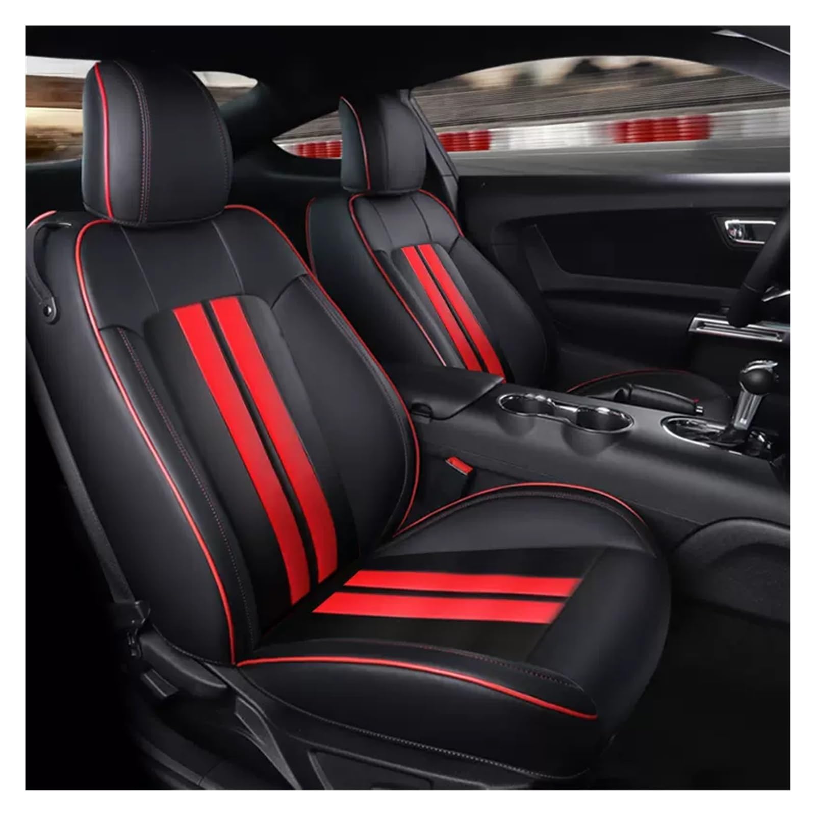 DZSGJNOF Pkw-Sitzbezüge Custom Fit 2015–2022 Autositzbezüge Komplettes Set Mittleres Echtleder Für Mustang Für GT Für Mustang Auto Schonbezüge(Black red3) von DZSGJNOF