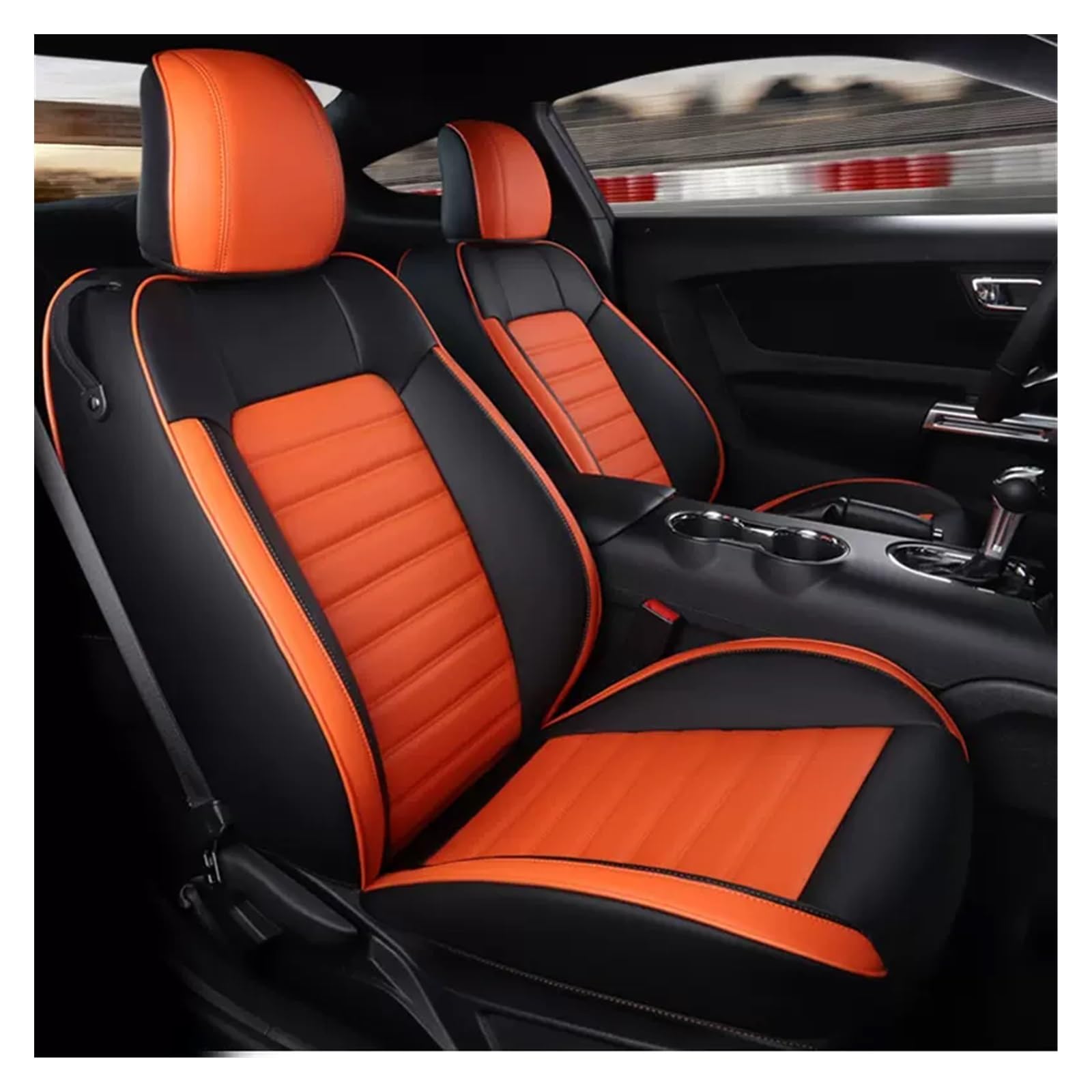 DZSGJNOF Pkw-Sitzbezüge Custom Fit 2015–2022 Autositzbezüge Komplettes Set Mittleres Echtleder Für Mustang Für GT Für Mustang Auto Schonbezüge(Orange black2) von DZSGJNOF