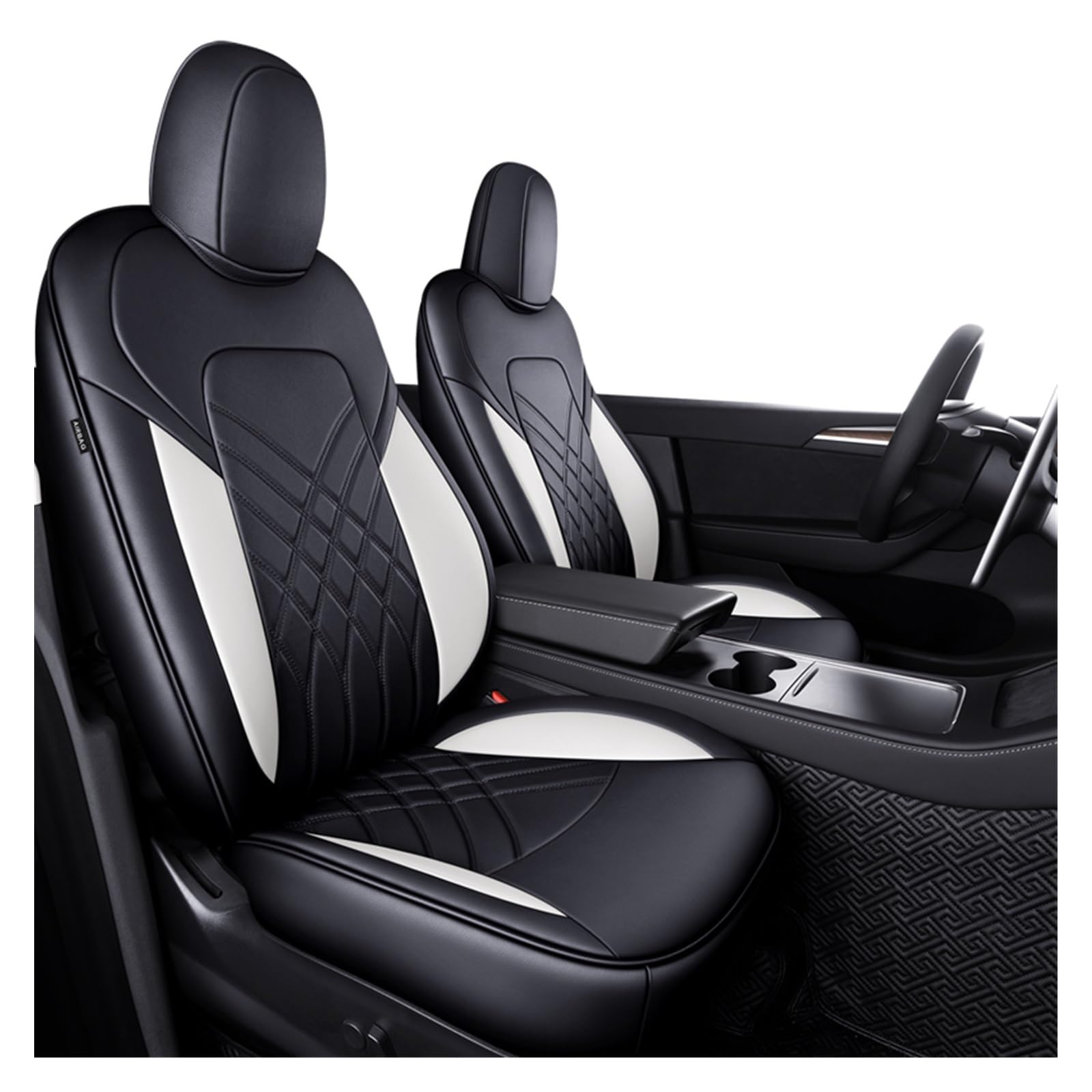 DZSGJNOF Pkw-Sitzbezüge Für Tesla Für Modell 3 Für Modell Y Custom Fit Auto Sitz Abdeckung Zubehör 360 Grad Voll Abgedeckt Leder Kissen Auto Schonbezüge(5pcs Black Set) von DZSGJNOF