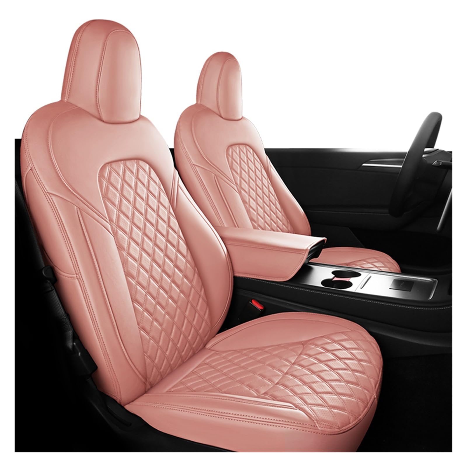 DZSGJNOF Pkw-Sitzbezüge Für Tesla Für Modell Y Custom Fit Auto Sitz Abdeckung Zubehör Voll Surround Leder Diamant Form Vorne Hinten Vollen Satz Auto Schonbezüge(Pink) von DZSGJNOF