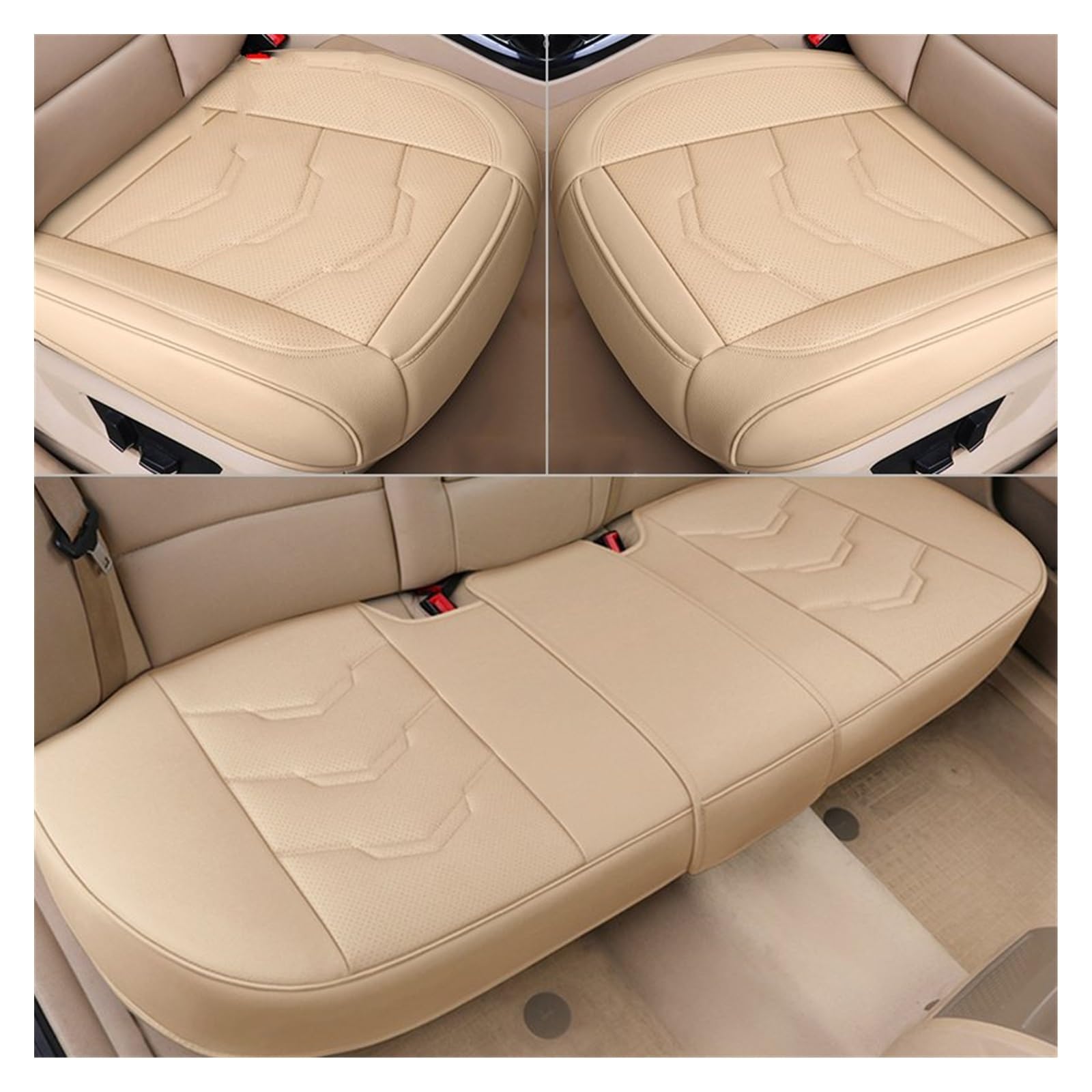 DZSGJNOF Pkw-Sitzbezüge PU Leder Auto Sitz Abdeckung Surround Abdeckung Kissen Vier Jahreszeiten Universal Auto Sitze Protector Stuhl Matte Innen Automotive Waren Auto Schonbezüge(1 Set beige) von DZSGJNOF