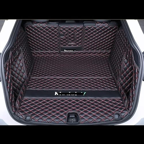 Kofferraum Schutzmatte Vordere Und Hintere Kofferraummatte Für Tesla Für Model Y 2019-2021 Full Surround Microfiber Leather Protective Pad Interior Kofferraum Schutzmatten(Black Red RM) von DZSGJNOF