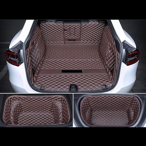 Kofferraum Schutzmatte Vordere Und Hintere Kofferraummatte Für Tesla Für Model Y 2019-2021 Full Surround Microfiber Leather Protective Pad Interior Kofferraum Schutzmatten(Kaffee) von DZSGJNOF