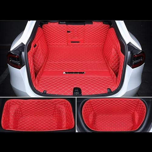 Kofferraum Schutzmatte Vordere Und Hintere Kofferraummatte Für Tesla Für Model Y 2019-2021 Full Surround Microfiber Leather Protective Pad Interior Kofferraum Schutzmatten(Rot) von DZSGJNOF