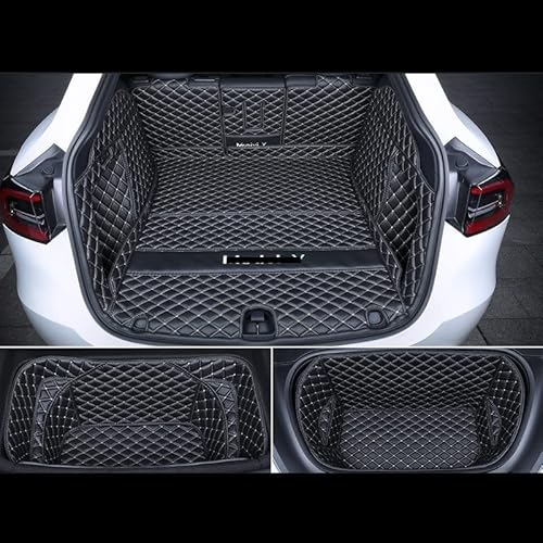 Kofferraum Schutzmatte Vordere Und Hintere Kofferraummatte Für Tesla Für Model Y 2019-2021 Full Surround Microfiber Leather Protective Pad Interior Kofferraum Schutzmatten(Schwarzbeige) von DZSGJNOF