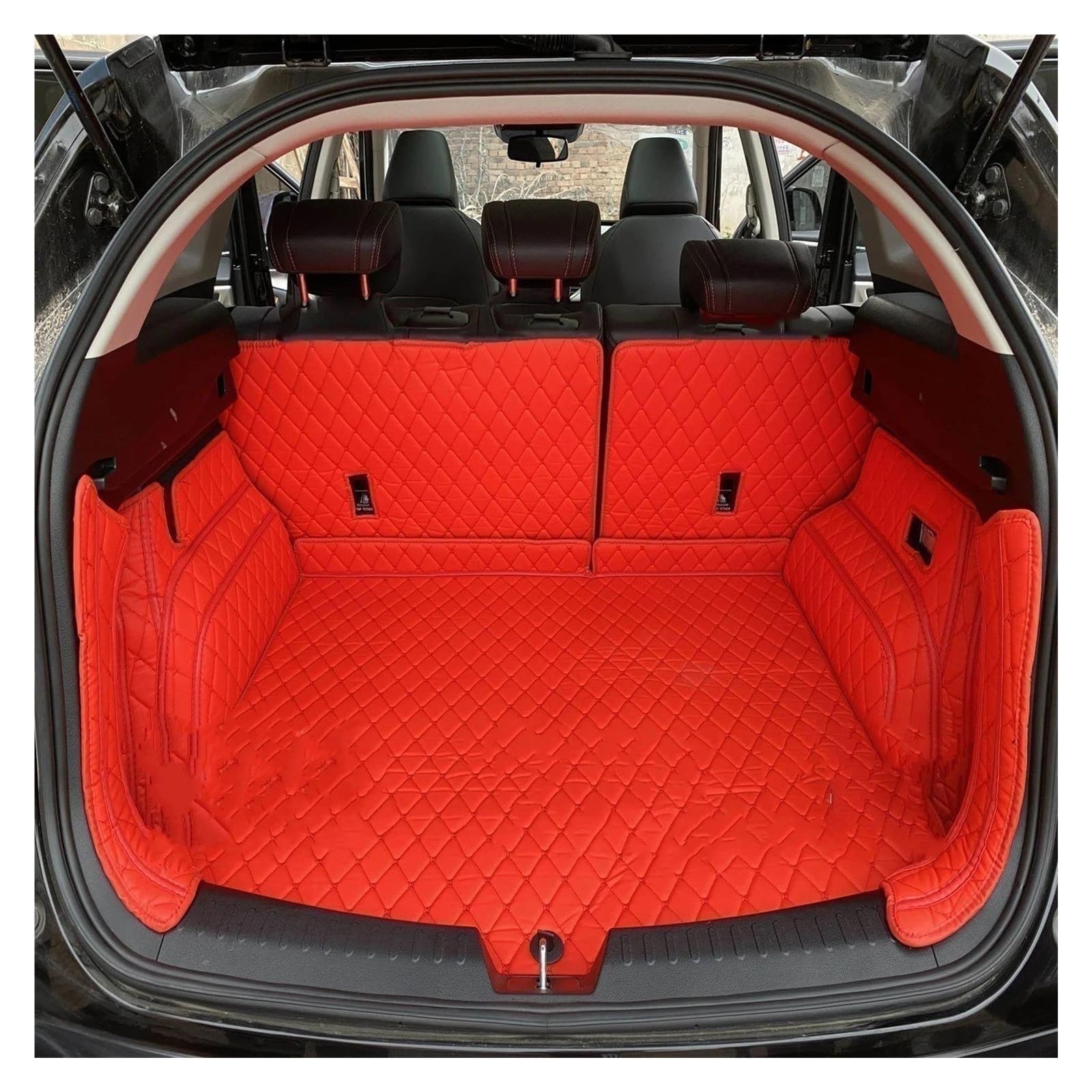 Kofferraummatte Für Volvo S90 2017 2018 2019 2020 2021 Kofferraumbodenmatte Fach Teppich Custom Leder Kofferraummatten Anti Rutsch Matte(Red Full Set) von DZSGJNOF