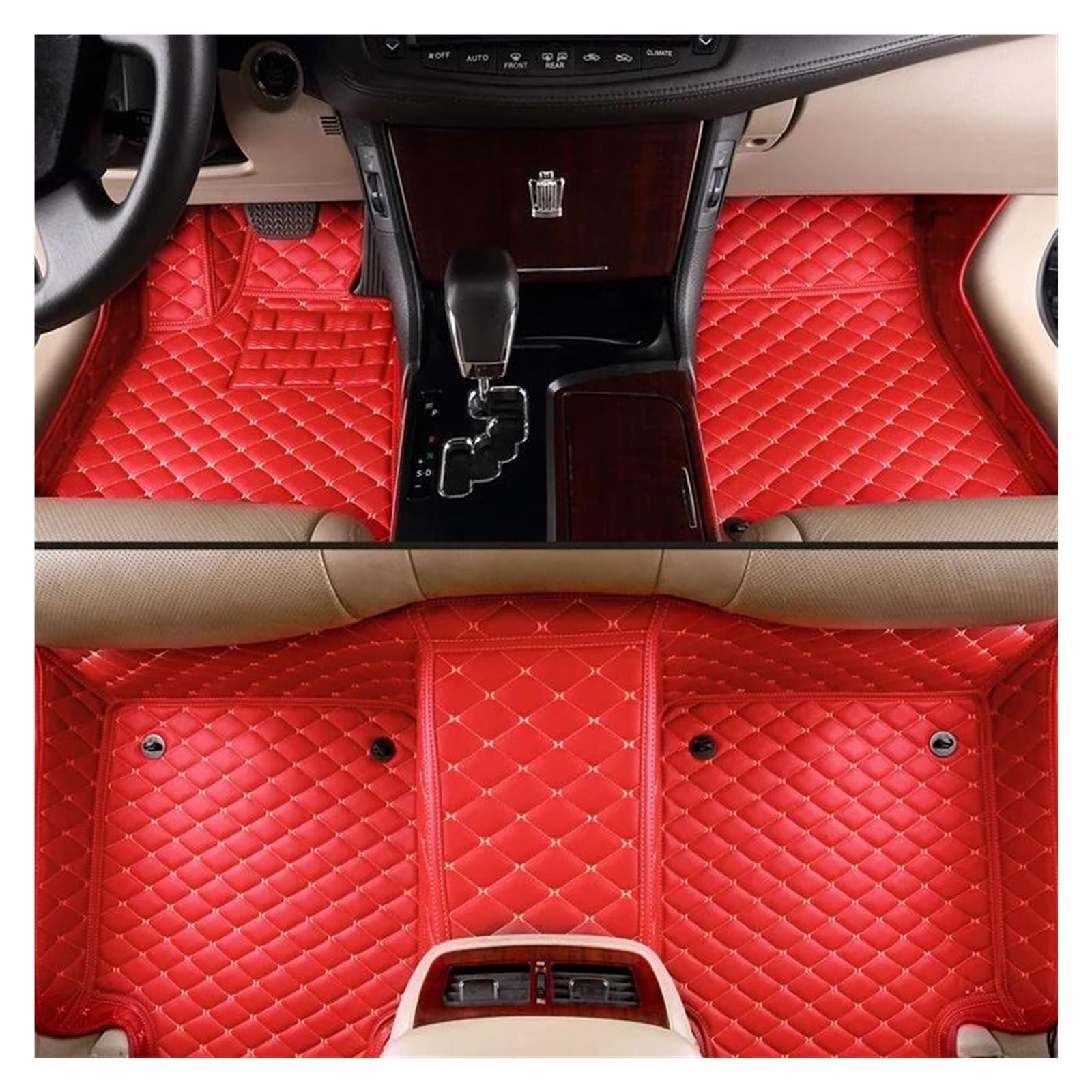 Auto Fußmatten Auto-Luxus-Leder-Auto-Bodenmatte für Corsa D 2007 2008 2009 2010 2011 Auto-Matte Full Set Wasserdichtes Zubehör Autofußmatten(Rot) von DZSGTTUJJ