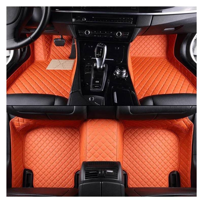 Auto Fußmatten Benutzerdefinierte Auto Luxus Leder Auto Bodenmatte für G30 2020 2021 2022 Auto Matte Full Set Wasserdichtes Zubehör Autofußmatten(Orange) von DZSGTTUJJ