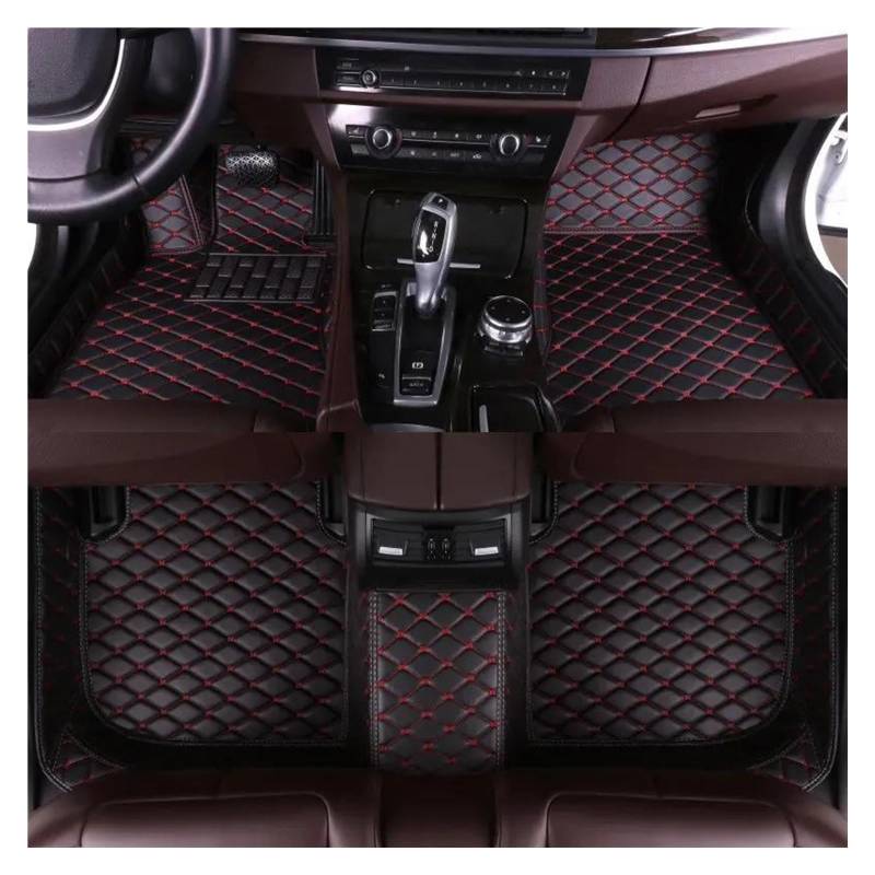 Auto Fußmatten Benutzerdefinierte Auto Luxus Leder Auto Bodenmatte für Toyota für Auris 2006-2010 Auto Matte Full Set Wasserdichtes Zubehör Autofußmatten(Schwarz Rot) von DZSGTTUJJ