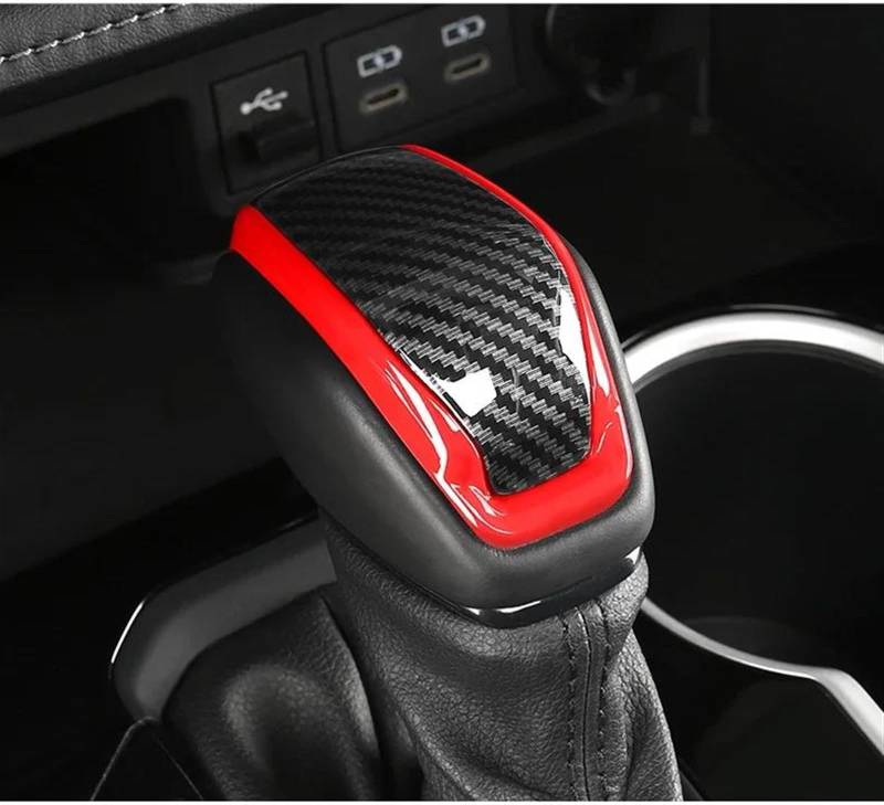 Car Trim Interior Strips Für Toyota Für RAV4 XA50 2019 2020 2021 2022 2023 Auto Schaltknauf Getriebe Kopf Abdeckung Trim Aufkleber innen Zubehör(Red Carbon) von DZSHONGXINSM