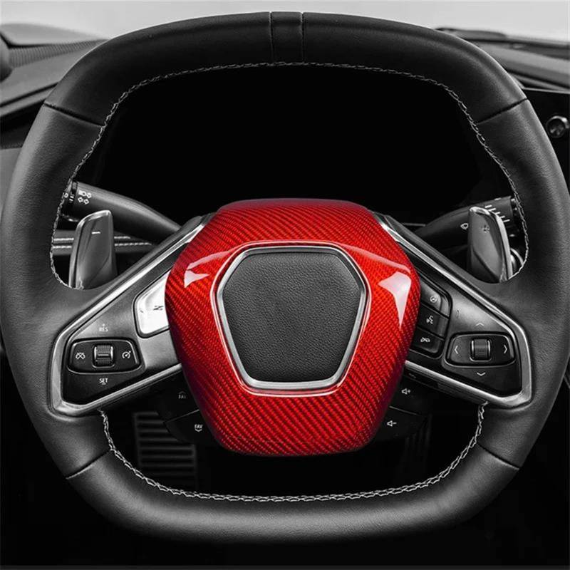 Car Trim Interior Strips Real Carbon Fiber Für Chevy Für Corvette C8 2020 2021 2022 2023 Auto Lenkrad Mitte Abdeckung Trim Zubehör(Rot) von DZSHONGXINSM