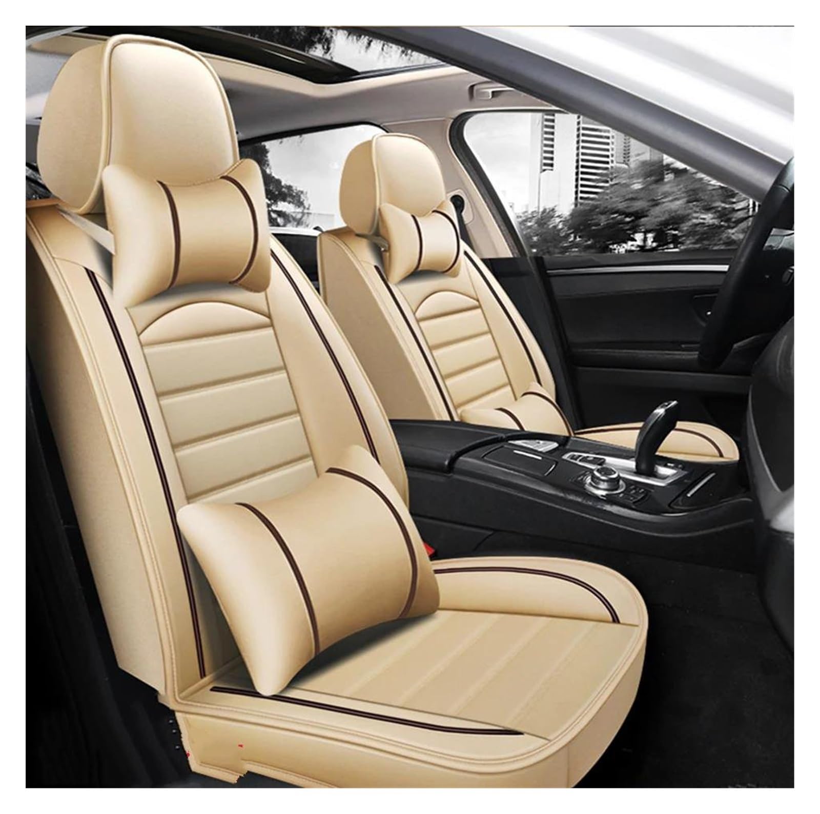 DZSHONGXINSM Sitzbezüge Auto Autositzbezug Autozubehör Für INFINITI Für FX35 ESQ EX25 JX35 M25 M35 QX30 QX50 QX56 Q50 QX60 QX70 QX80 Q60 G35 Sitzbezügesets(Luxury Beige) von DZSHONGXINSM