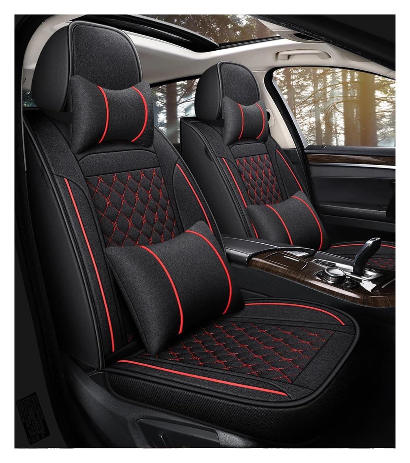 DZSHONGXINSM Sitzbezüge Auto Autositzbezug Für Toyota Alle Automodelle Für Kluger Für Sequoia Für Rush Für Avalon Für Avanza Universal-Flachs-Zubehör Sitzbezügesets(Luxury Black Red) von DZSHONGXINSM
