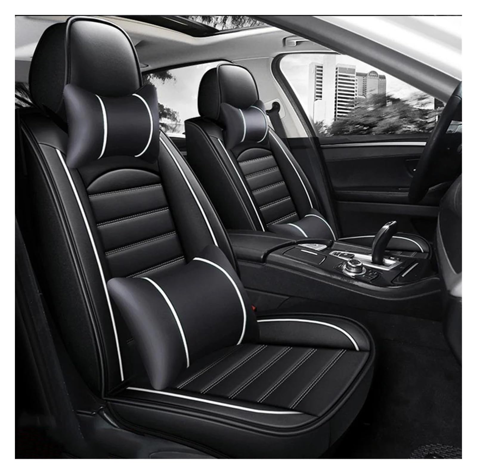DZSHONGXINSM Sitzbezüge Auto Universal Autositzbezug Innendetails Für Q5 Q2 Q3 Q6 Q7 Q8 S1 S4 S5 S6 SQ5 RS3 RS4 RS5 Autozubehör Sitzschutz Sitzbezügesets(Luxury Black White) von DZSHONGXINSM