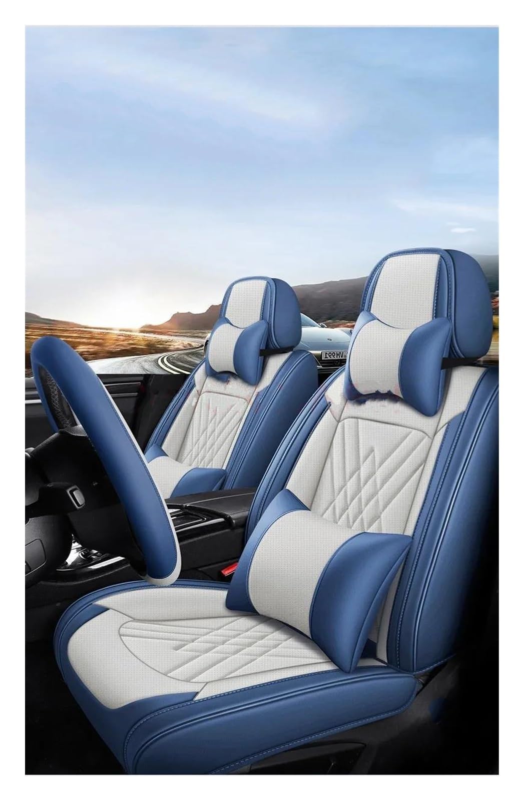 DZSHONGXINSM Sitzbezüge Auto Universal Style 3D Autositzbezüge Für Toyota Für Avensis T25 Für Yaris Innenzubehör Sitzschoner Sitzbezüge Set Sitzbezügesets(Luxury Blue White) von DZSHONGXINSM
