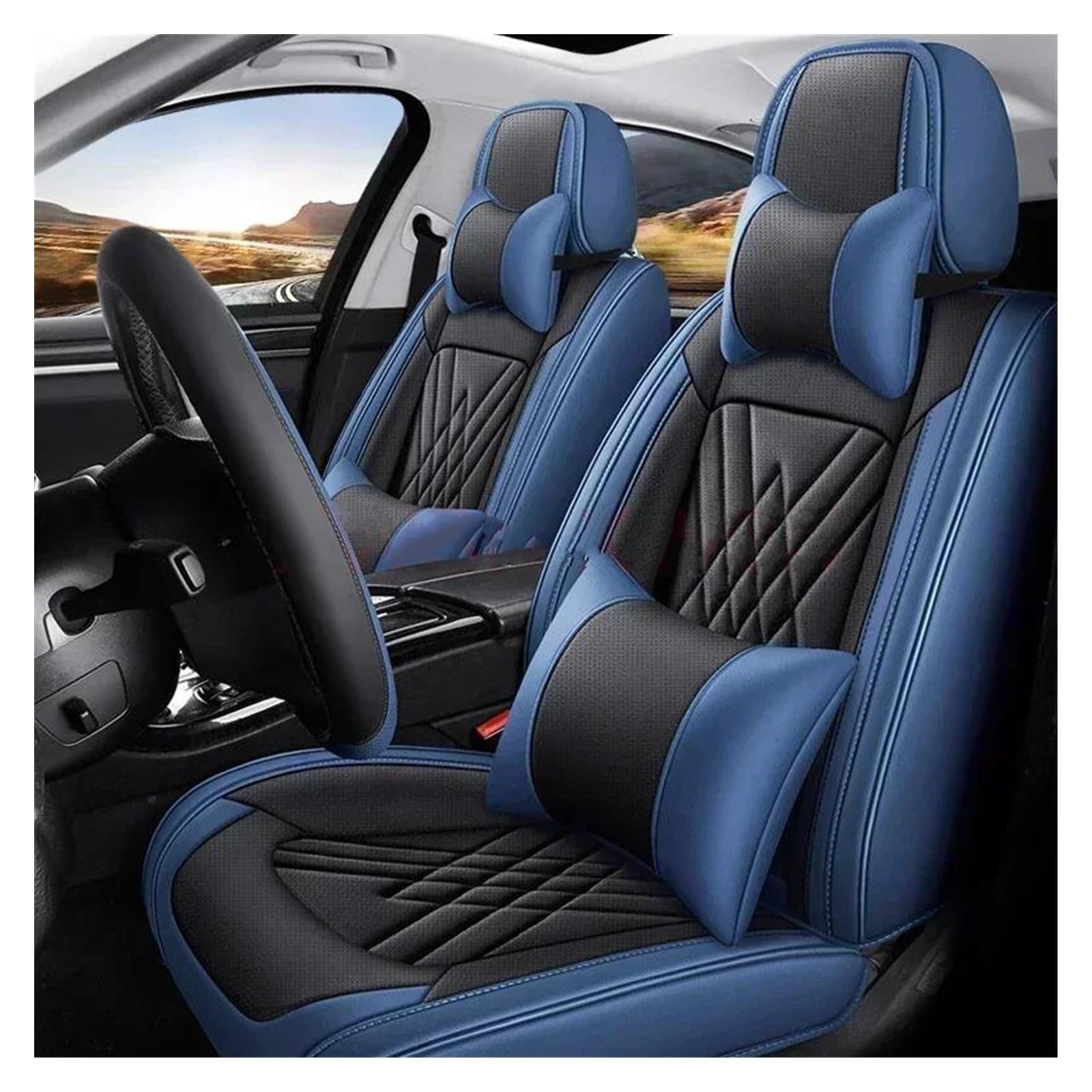 DZSHONGXINSM Sitzbezüge Auto Universal Style 3D-Autositzbezüge Für Volvo Für S60 Innenzubehör Sitzschoner Sitzbezügesets(Luxury Black Blue) von DZSHONGXINSM