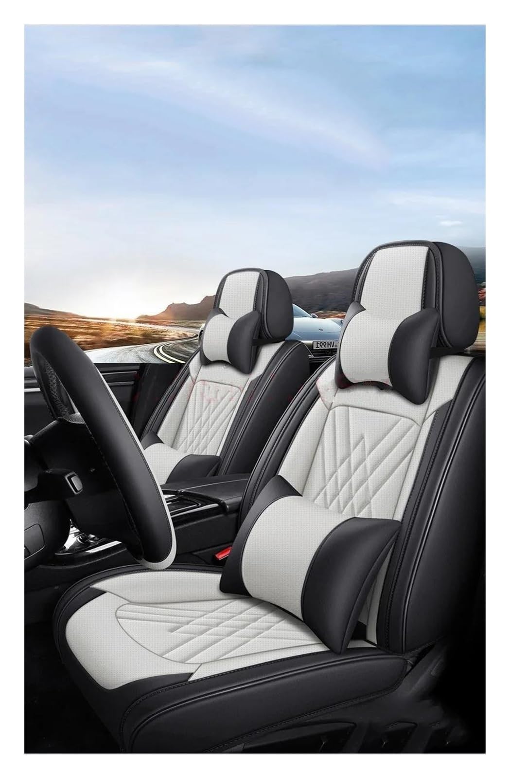 DZSHONGXINSM Sitzbezüge Auto Universal Style 3D Autositzbezüge Innenzubehör Für Ford Für Kuga Für Astra Sitzschutz Sitzbezügesets(Luxury Black White) von DZSHONGXINSM