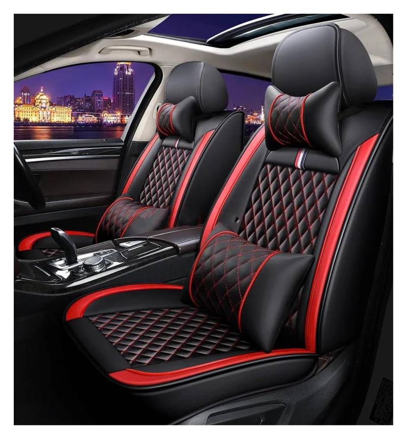 DZSHONGXINSM Sitzbezüge Auto Universeller Autositzbezug Für ACURA Alle Automodelle Für MDX Für Astra Für RDX CDX ZDX RL TL RSX Innenausstattung Kunstleder Sitzbezügesets(Luxury Black Red) von DZSHONGXINSM