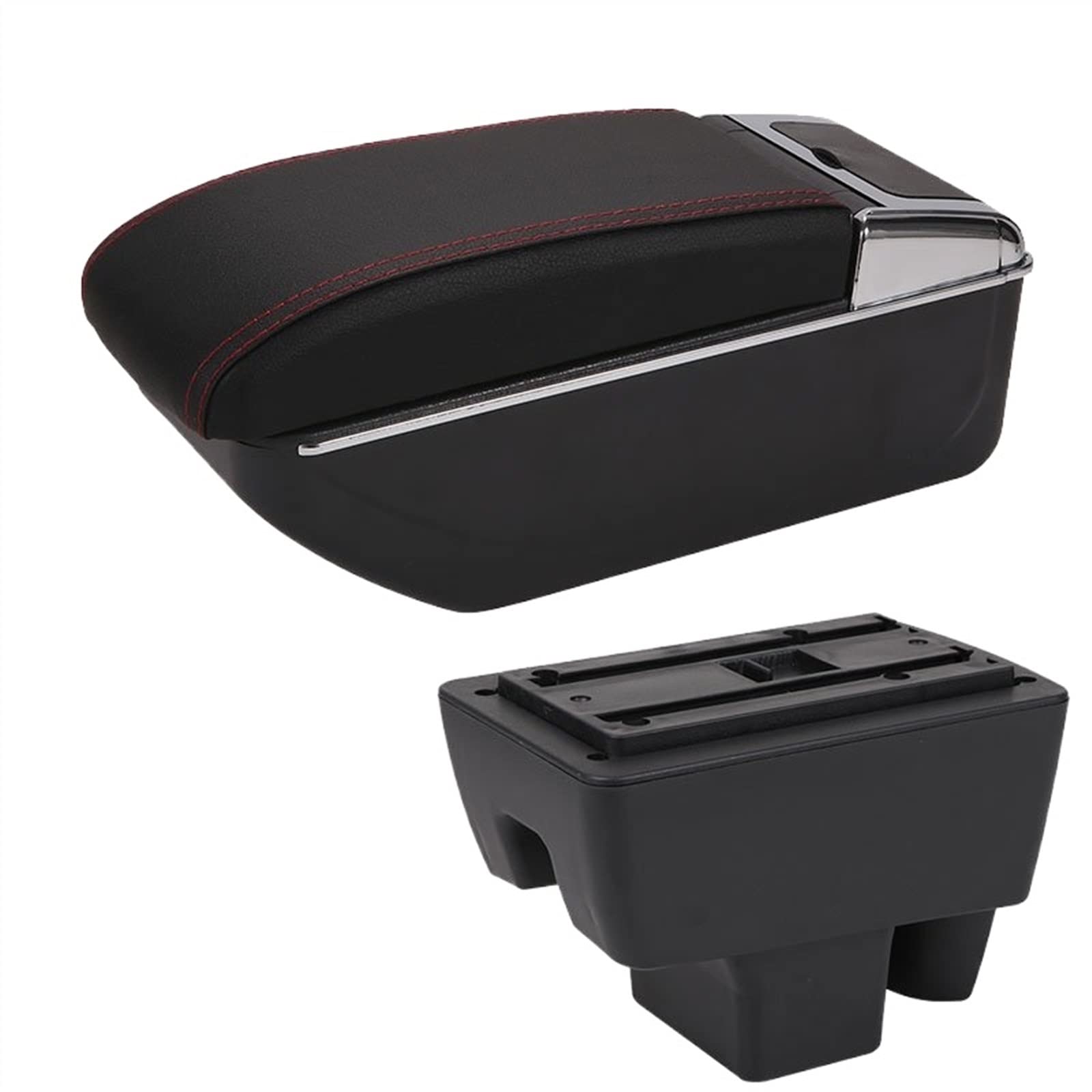 Handschuhfach Aufbewahrung Armlehne Für VW Für Polo 2020 2021 Auto Armlehnenbox Nachrüstung Autozubehör Innendetails Aufbewahrungsbox Mittelkonsole Aufbewahrungsbox(D Black red No USB) von DZSHONGXINSM