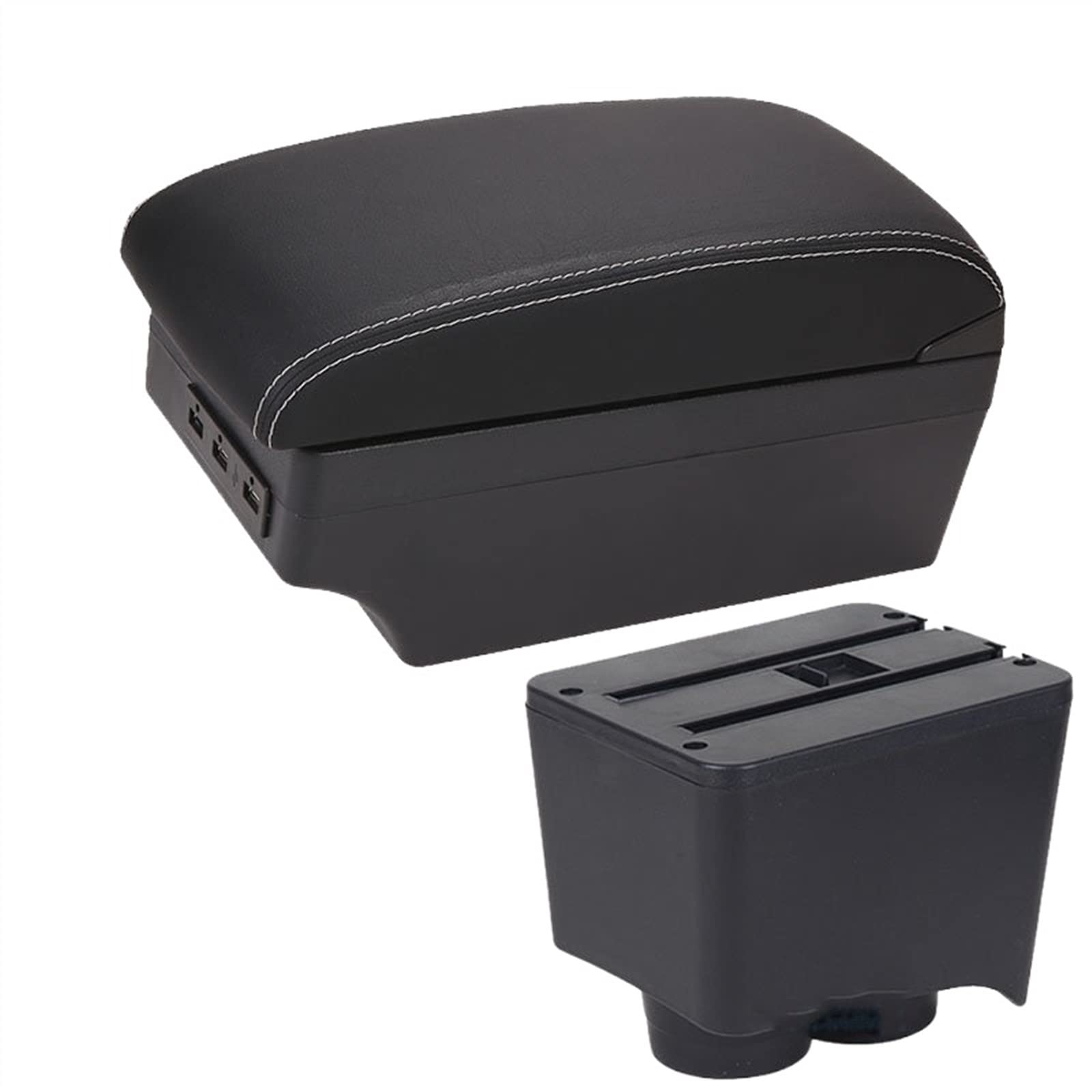 Handschuhfach Aufbewahrung Für Polo 9N 3 Auto Armlehnenbox 2002-2009 Nachrüstteile Aufbewahrungsbox Autoinnenausstattung USB Mittelkonsole Aufbewahrungsbox(A Black white 7USB) von DZSHONGXINSM