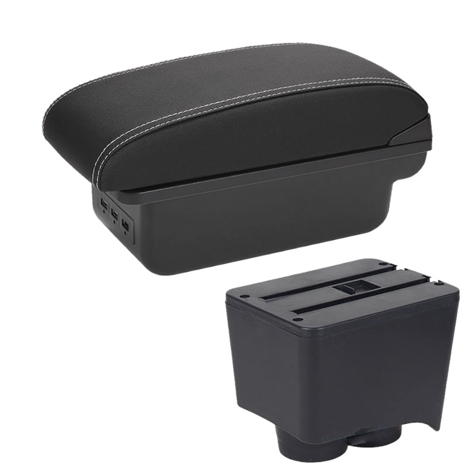 Handschuhfach Aufbewahrung Für Polo 9N 3 Auto Armlehnenbox 2002-2009 Nachrüstteile Aufbewahrungsbox Autoinnenausstattung USB Mittelkonsole Aufbewahrungsbox(B Black white 3USB) von DZSHONGXINSM