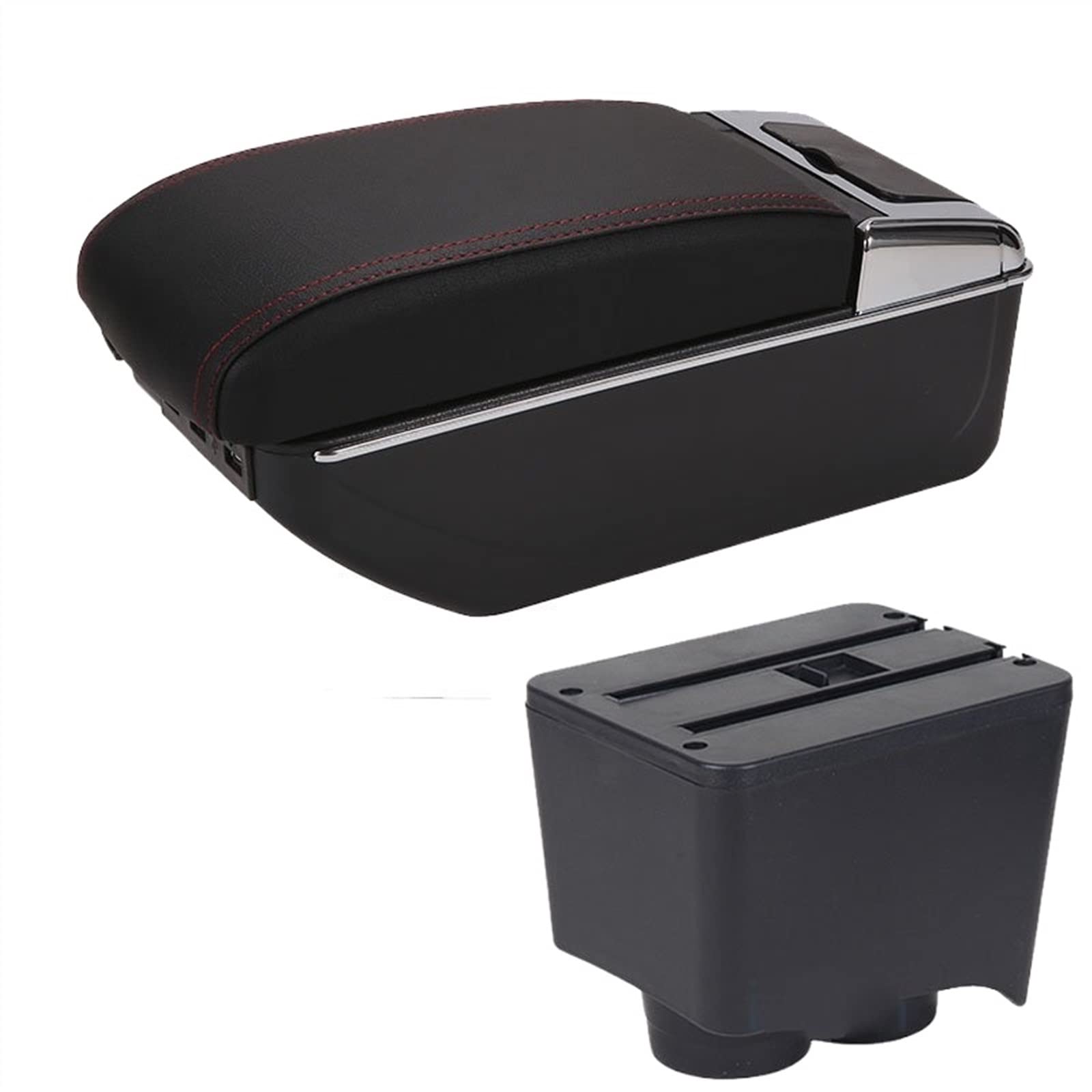 Handschuhfach Aufbewahrung Für Polo Armlehne Für VW Für Polo 9N 3 Auto Armlehnenbox 2002-2009 Nachrüstteile Aufbewahrungsbox Auto Innenausstattung USB Mittelkonsole Aufbewahrungsbox(A Black red 7USB) von DZSHONGXINSM