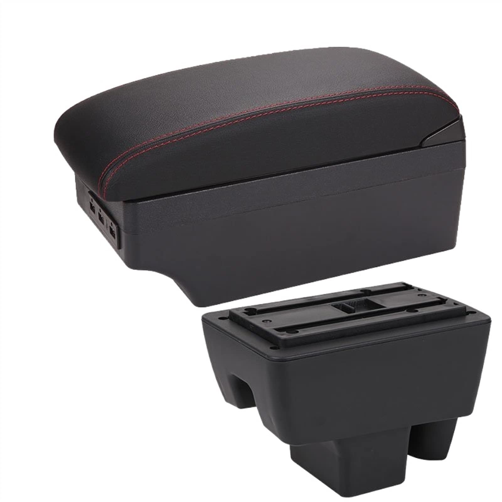 Handschuhfach Aufbewahrung Für Skoda Für RAPID Armlehne Auto Armlehne Box Retrofit Autozubehör Innendetails Aufbewahrungsbox Mittelkonsole Aufbewahrungsbox(A Black red 7USB) von DZSHONGXINSM