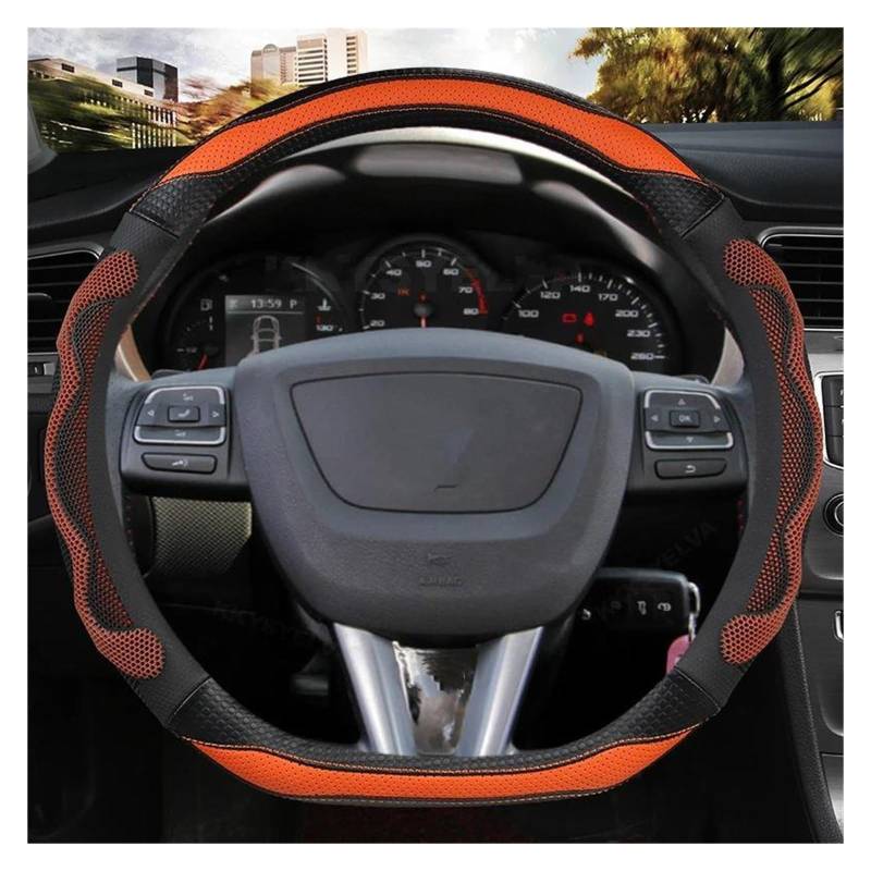 Lenkrad Bezug Auto Lenkrad Abdeckung 38cm Leder Für Seat for Ibiza 6l 6j Für Ateca Für Exeo Für Tarraco Auto Zubehör Lenkradabdeckung(ORANGE D) von DZSHONGXINSM