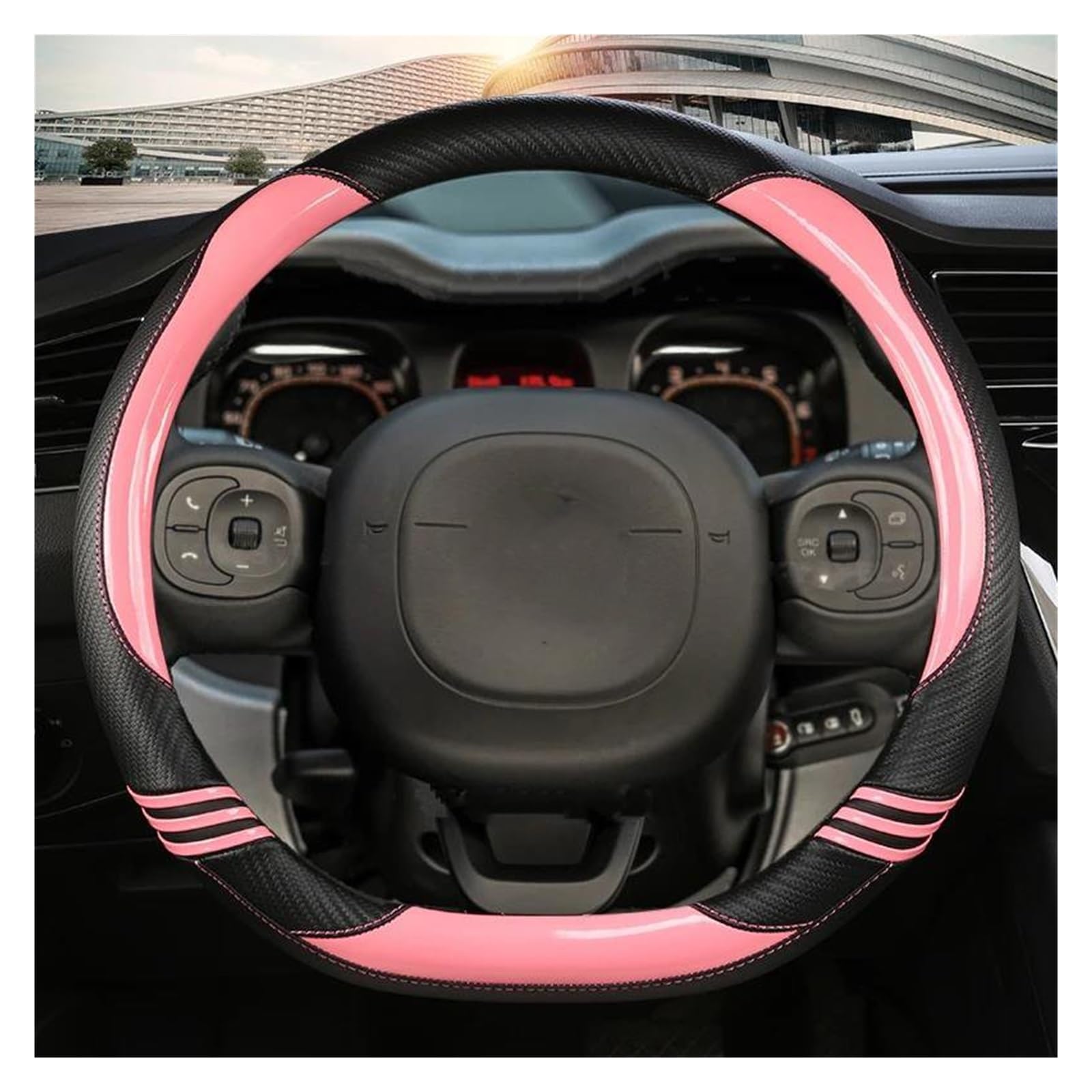 Lenkrad Bezug Auto Lenkrad Abdeckung Carbon Faser + Leder Für FIAT Für Panda 2013 2015 2017 2019 2020 2021 2022 Auto zubehör Lenkradabdeckung(PINK D) von DZSHONGXINSM