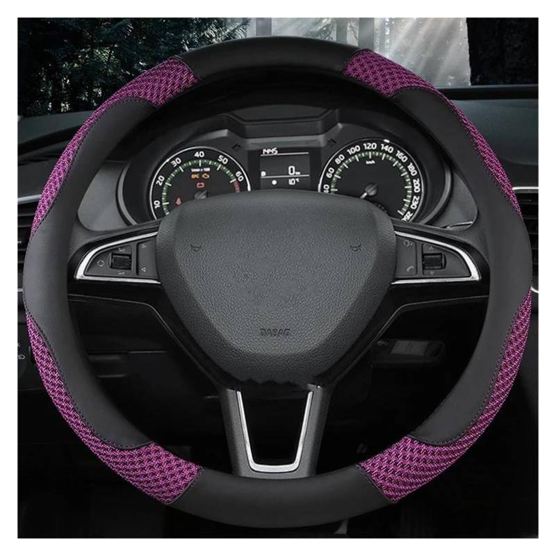 Lenkrad Bezug Auto Lenkrad Abdeckung EIS Seide Leder 38cm Für Skoda Für Kodiaq Für Superb Für YETI Für Karoq Für kamiq Lenkradabdeckung(Purple O) von DZSHONGXINSM