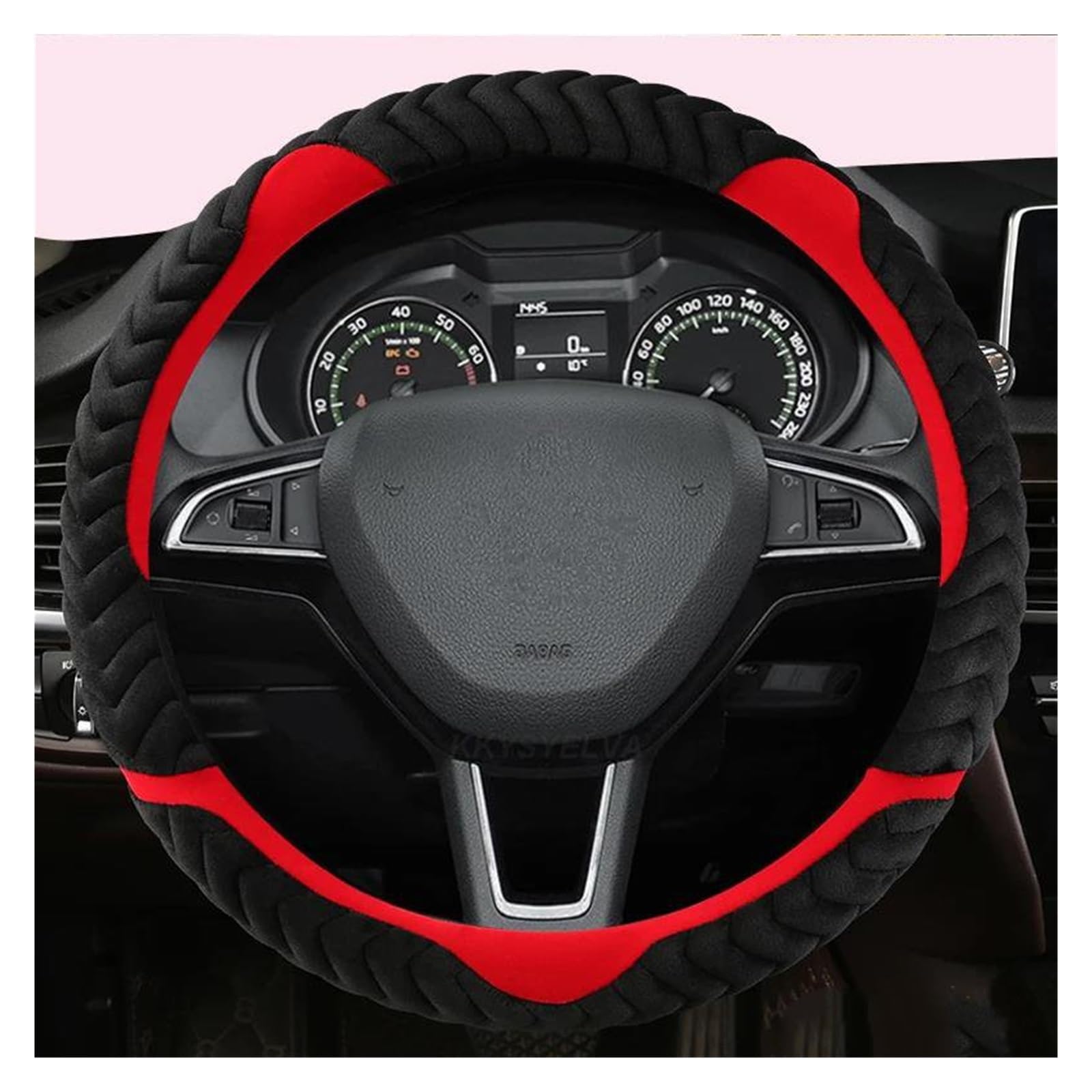 Lenkrad Bezug Auto Lenkrad Abdeckung Winter Plüsch 38cm Für Skoda Für Octavia Für Superb Für Kodiaq Für Fabia Für Kushaq Lenkradabdeckung(RED O) von DZSHONGXINSM