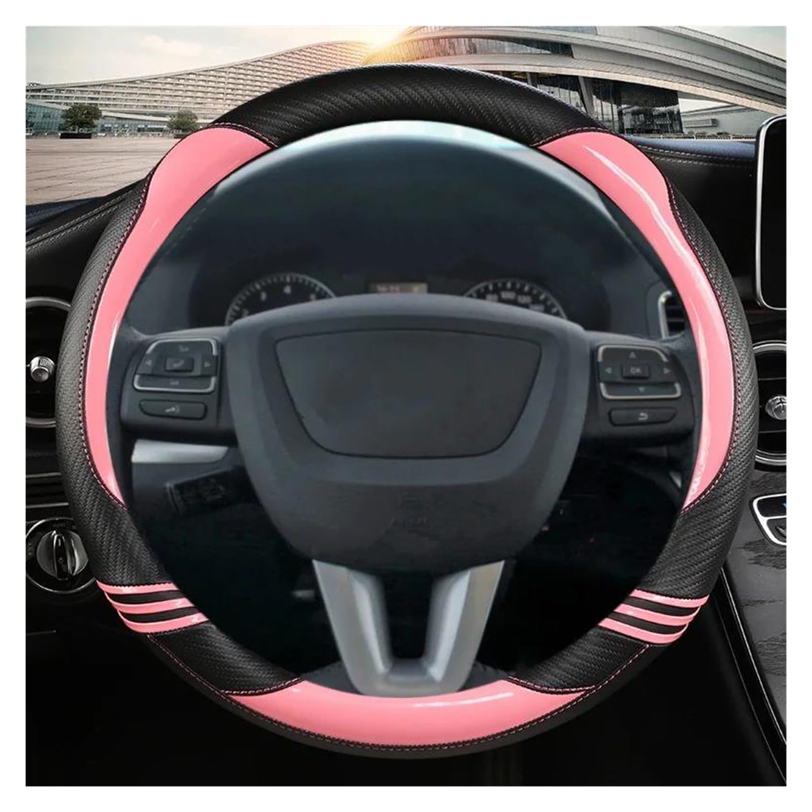 Lenkrad Bezug Carbon Faser Auto Lenkrad Abdeckung Für Seat Für Leon 5F Für Mk3 2013-2021 Für Ibiza 6J Für tarraco Lenkradabdeckung(PINK O) von DZSHONGXINSM