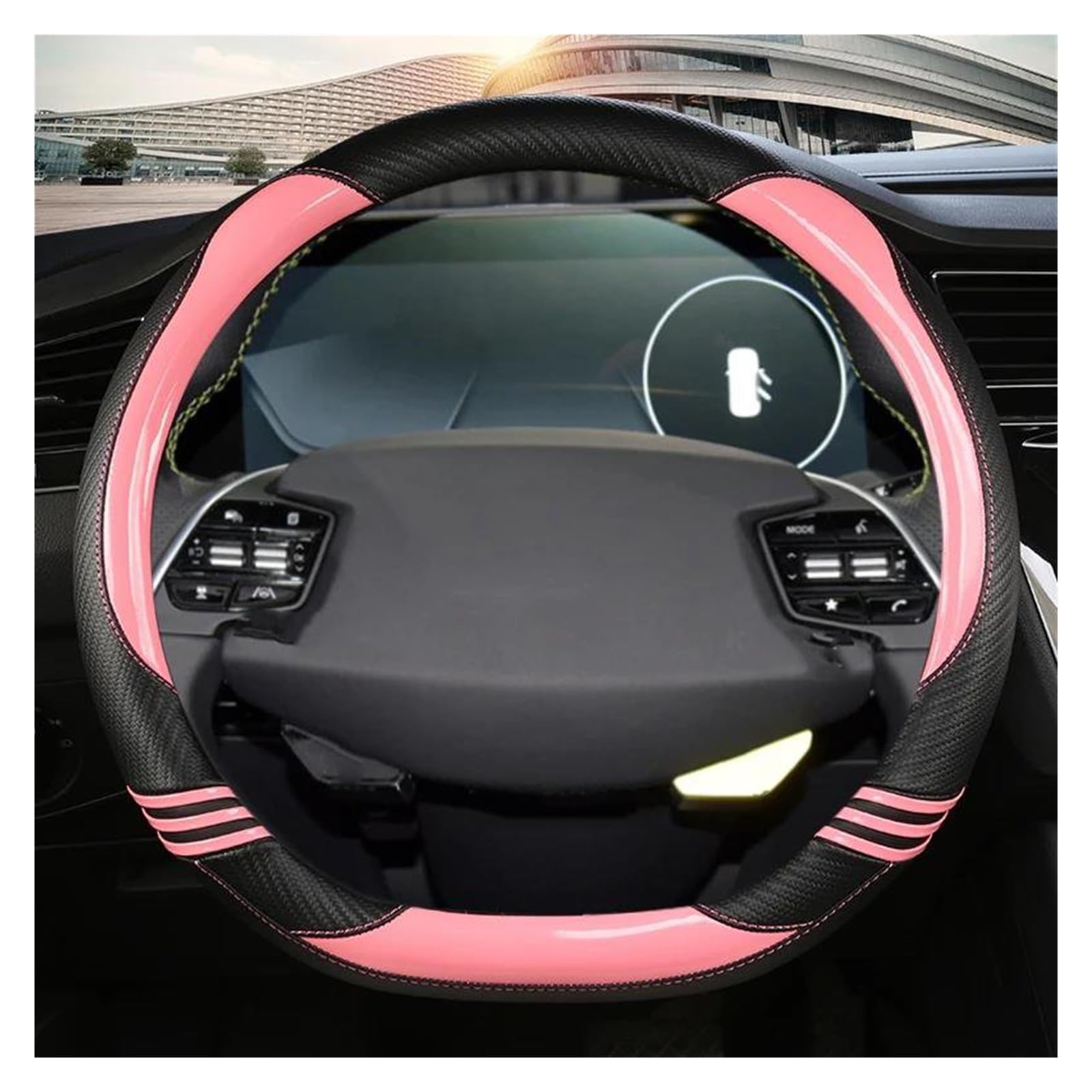 Lenkrad Bezug Carbon Faser Leder Auto Lenkrad Abdeckung Für KIA Für Stinger EV6 EV6 GT EV6 Für Stinger Für GT-Linie Lenkradabdeckung(PINK D) von DZSHONGXINSM