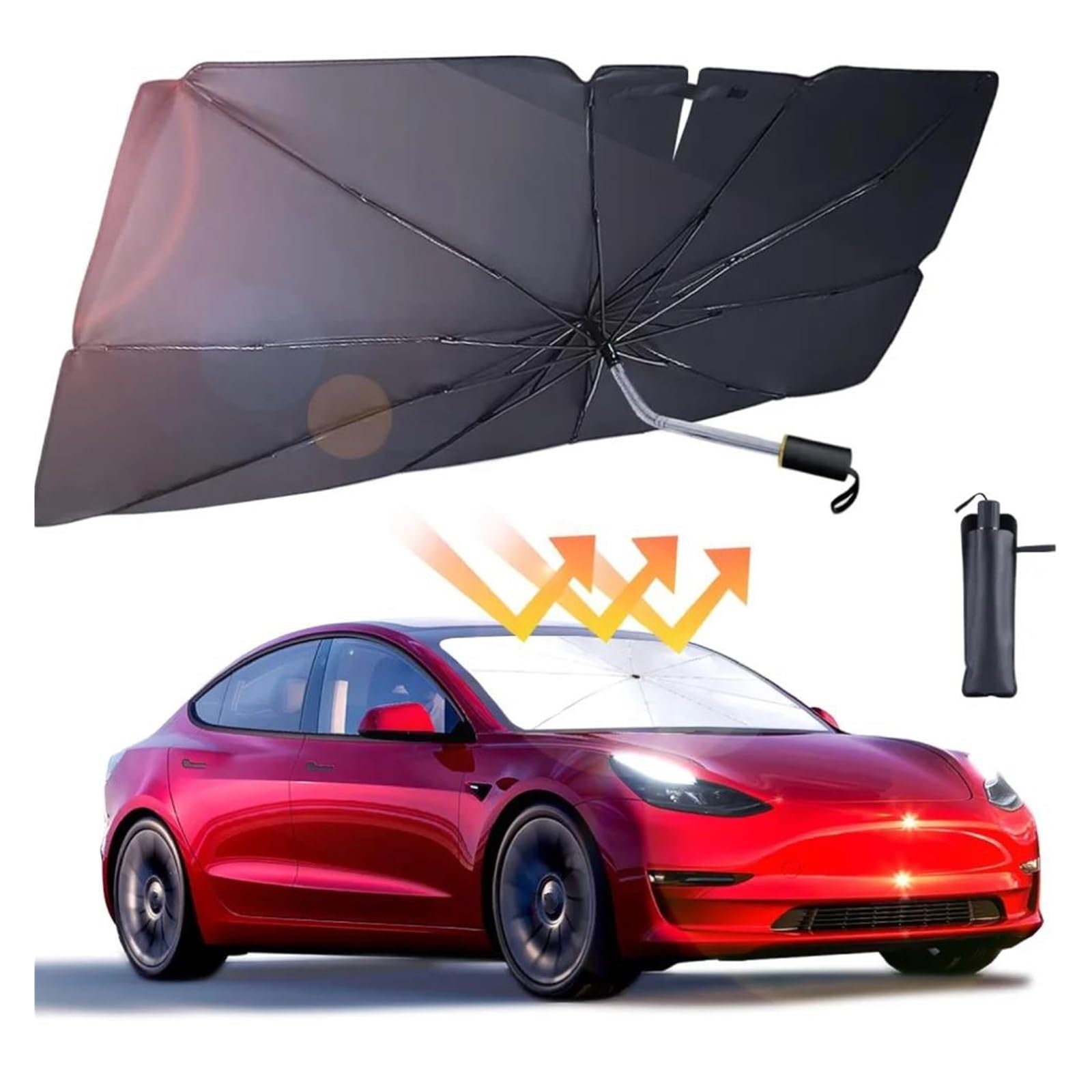 Sonnenschutz Auto Frontscheibe Sonnenschirm Für Tesla Für Model 3 Für Model Y 2024 Auto Regenschirm Frontscheibe Anti UV Sonne Windschutzscheibe Schutz Zubehör Auto Windschutzscheibe Sonnenblende(Sun von DZSJHGFDD