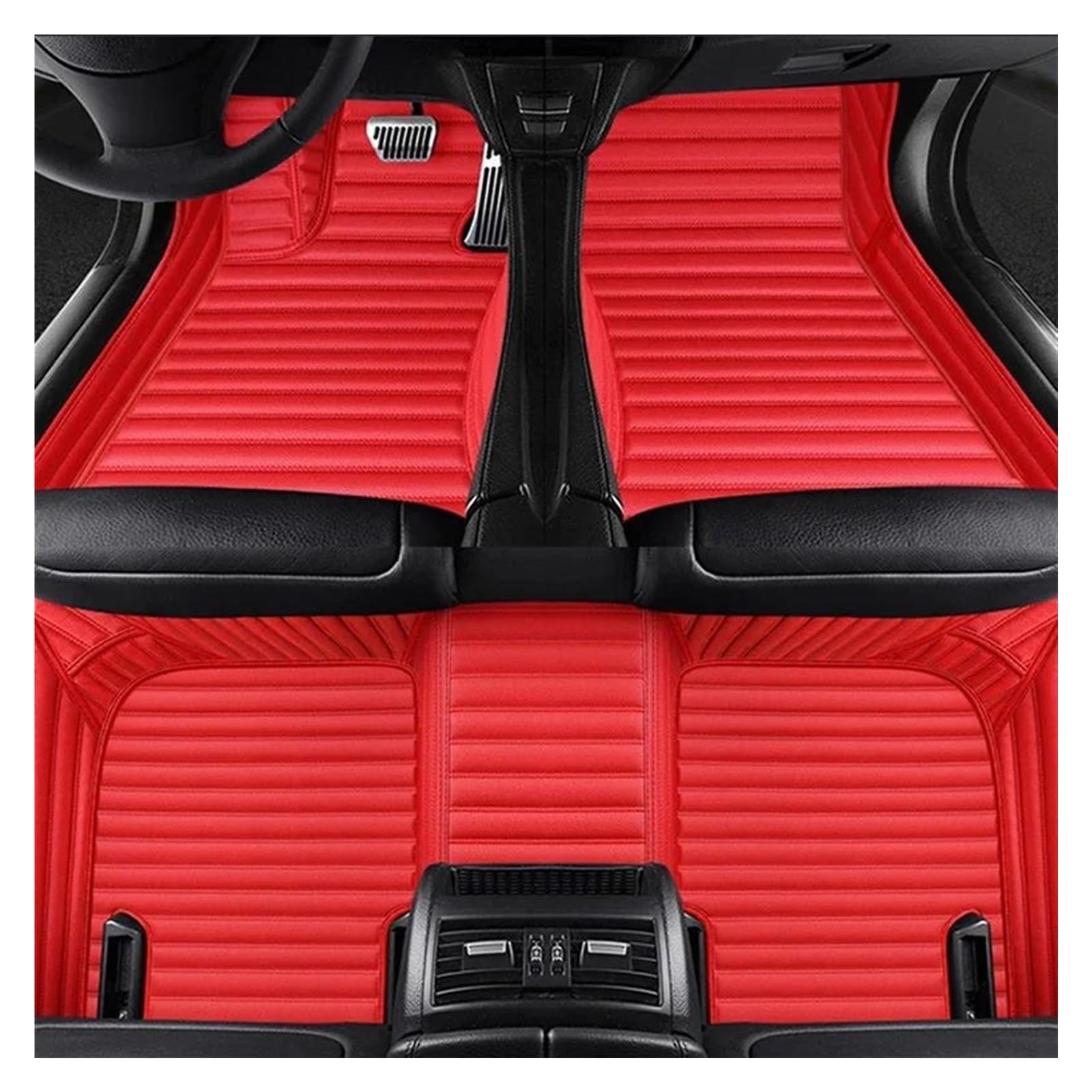 Autoteppich Benutzerdefinierte Streifen Leder 5D Auto Fußmatten Für 7 Serie Für F01 2008-2015 Innenausstattung Antirutschmatte Auto(Red 5 Seats) von DZSLLOOI