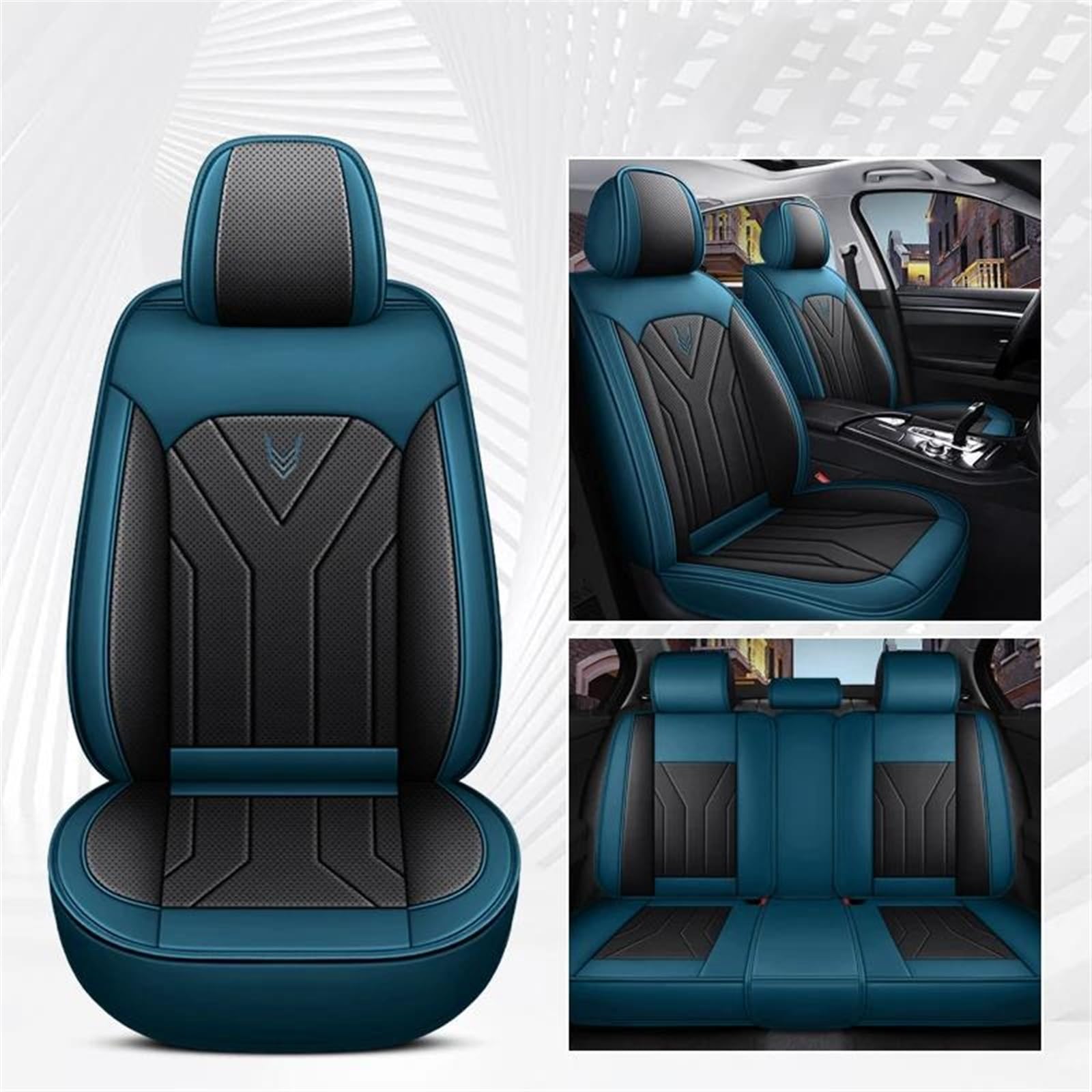 DZSLLOOI Pkw-Sitzbezug Autositzbezug Leder Für Hummer Für H2 H3 Auto Styling Autozubehör Auto-Sitzschoner(Schwarz Blau) von DZSLLOOI