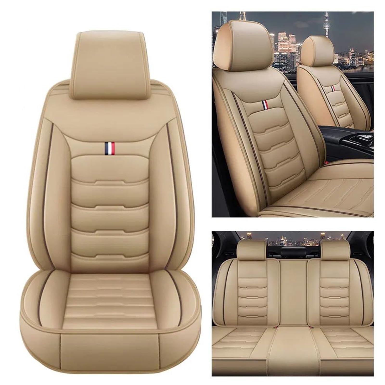 DZSLLOOI Pkw-Sitzbezug Benutzerdefiniertes Leder Für Vw Für Passat Für B5 Für Polo Für Golf Für Tiguan Für Jetta Autositzbezugkissen Auto-Sitzschoner(Beige) von DZSLLOOI