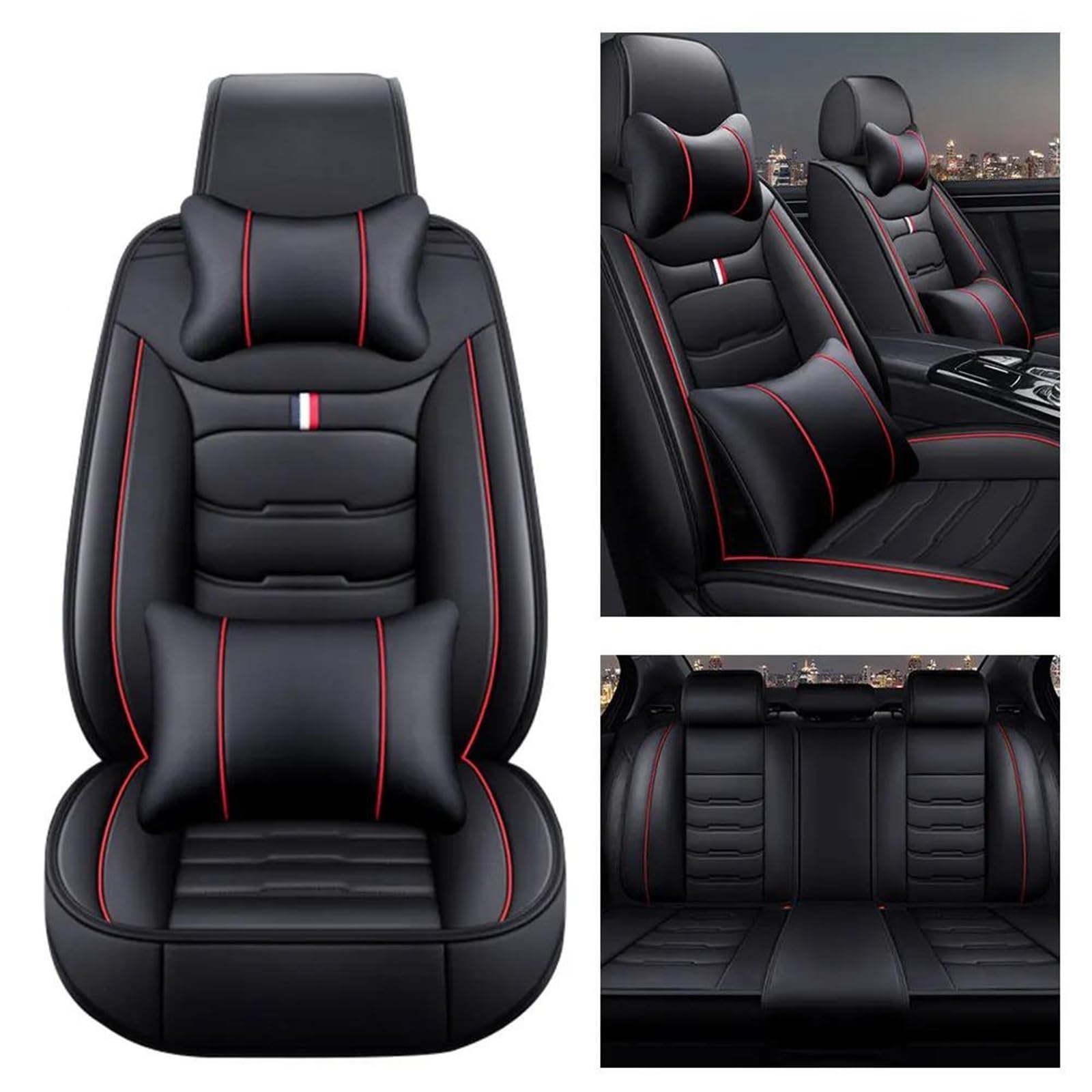 DZSLLOOI Pkw-Sitzbezug Benutzerdefiniertes Leder Für Vw Für Passat Für B5 Für Polo Für Golf Für Tiguan Für Jetta Autositzbezugkissen Auto-Sitzschoner(Black Red A) von DZSLLOOI