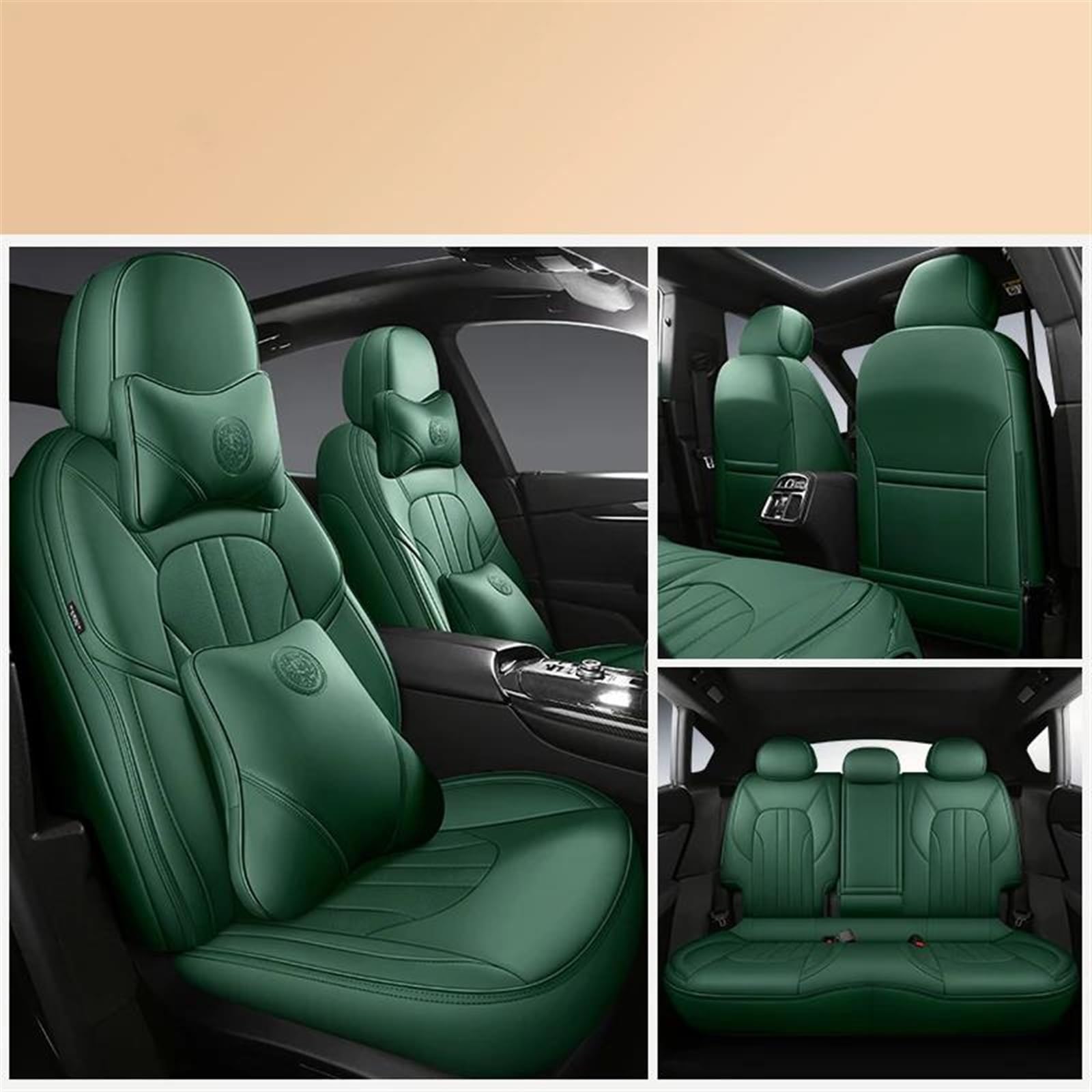 DZSLLOOI Pkw-Sitzbezug Luxus Custom Full Set Autositzbezüge Für X5 2004 2005 2006 Leder Innen Auto Sitzschutz Auto-Sitzschoner(Green A) von DZSLLOOI