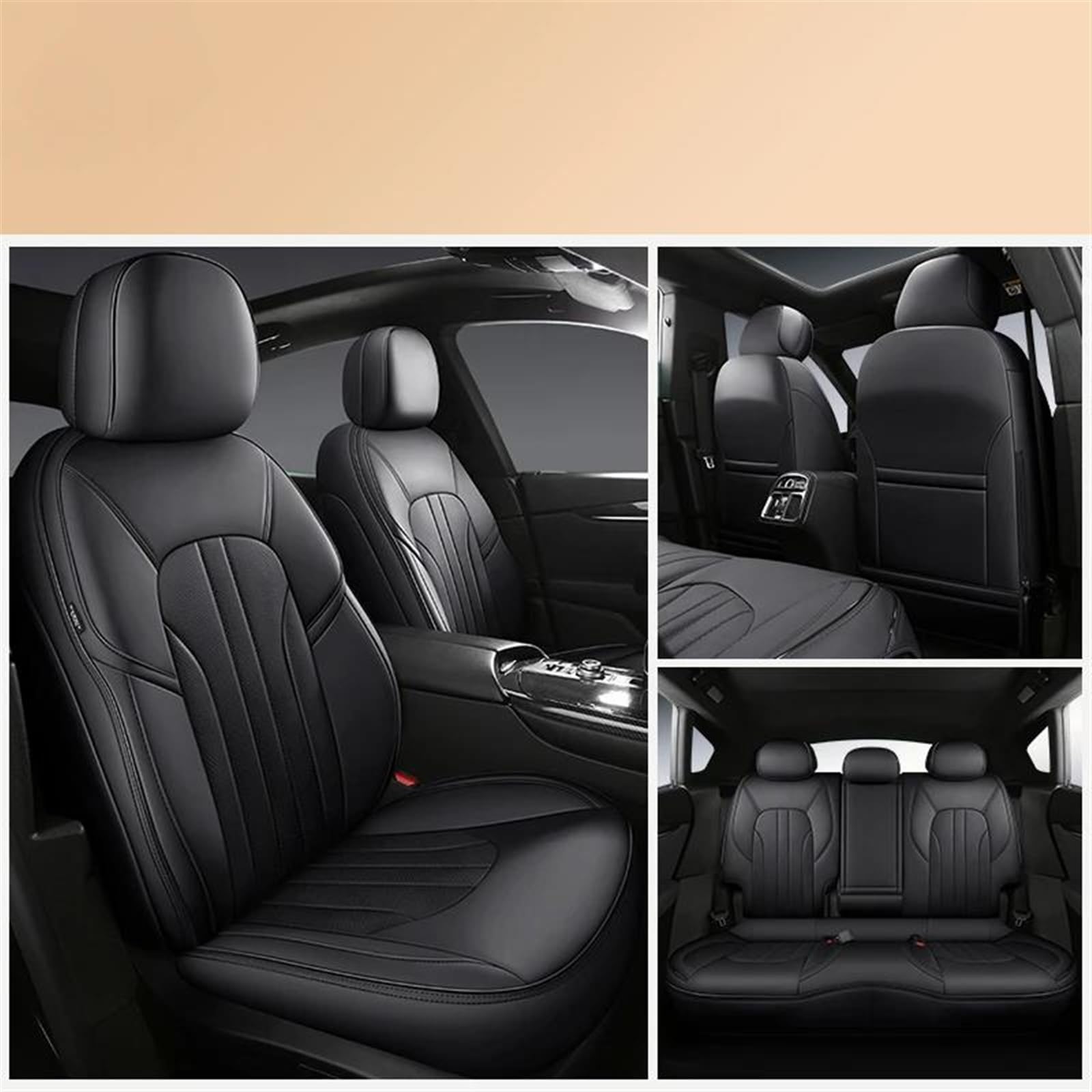 DZSLLOOI Pkw-Sitzbezug Luxus Custom Full Set Autositzbezüge Für X5 2004 2005 2006 Leder Innen Auto Sitzschutz Auto-Sitzschoner(Schwarz) von DZSLLOOI