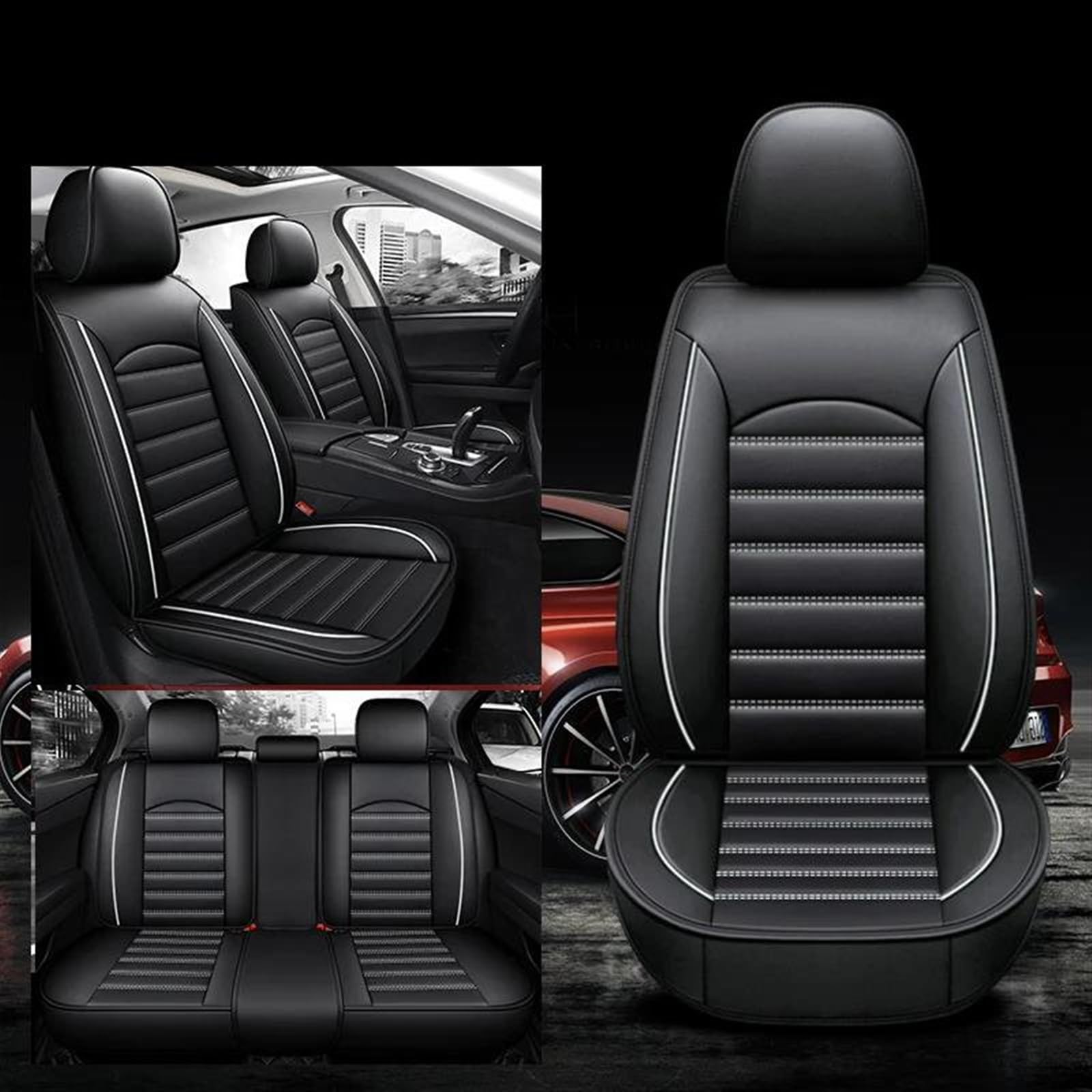 DZSLLOOI Pkw-Sitzbezug Universal Auto Sitz Abdeckung Für Chevy Für Cruze Für Blazer Für Captiva Für Camaro Für Aveo Auto Innen Details Auto-Sitzschoner(Black White A) von DZSLLOOI