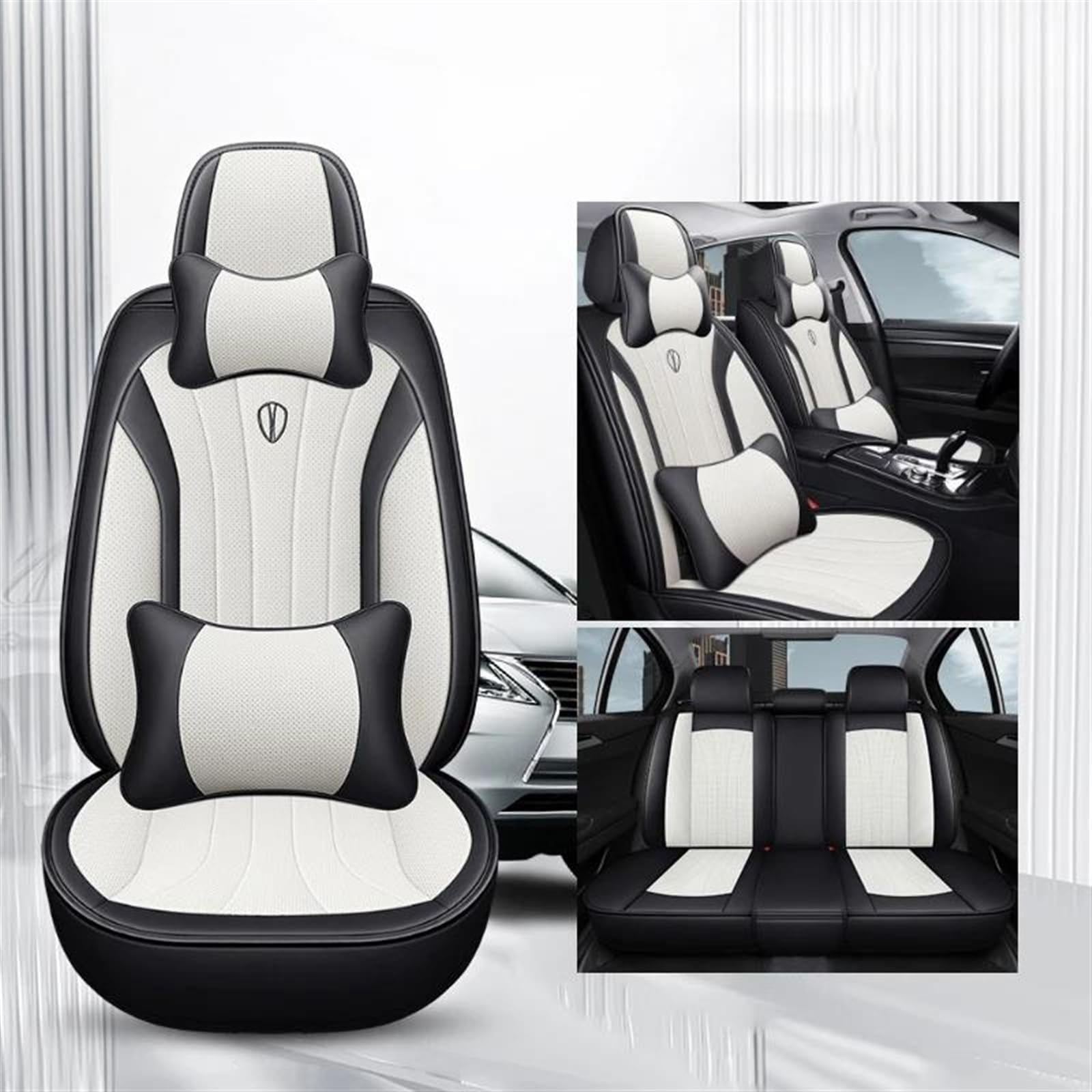 DZSLLOOI Pkw-Sitzbezug Universal Auto Sitzbezüge Für Megane 3 Für Passat Für B6 Für W205 Für F10 Für Suzuki Für Swift Voll Set Leder Auto-Sitzschoner(Black White A) von DZSLLOOI