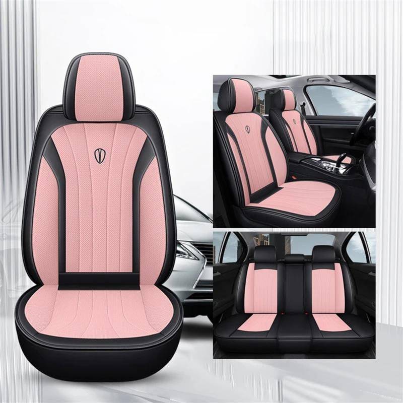 DZSLLOOI Pkw-Sitzbezug Universal Auto Sitzbezüge Für Megane 3 Für Passat Für B6 Für W205 Für F10 Für Suzuki Für Swift Voll Set Leder Auto-Sitzschoner(Black pink) von DZSLLOOI