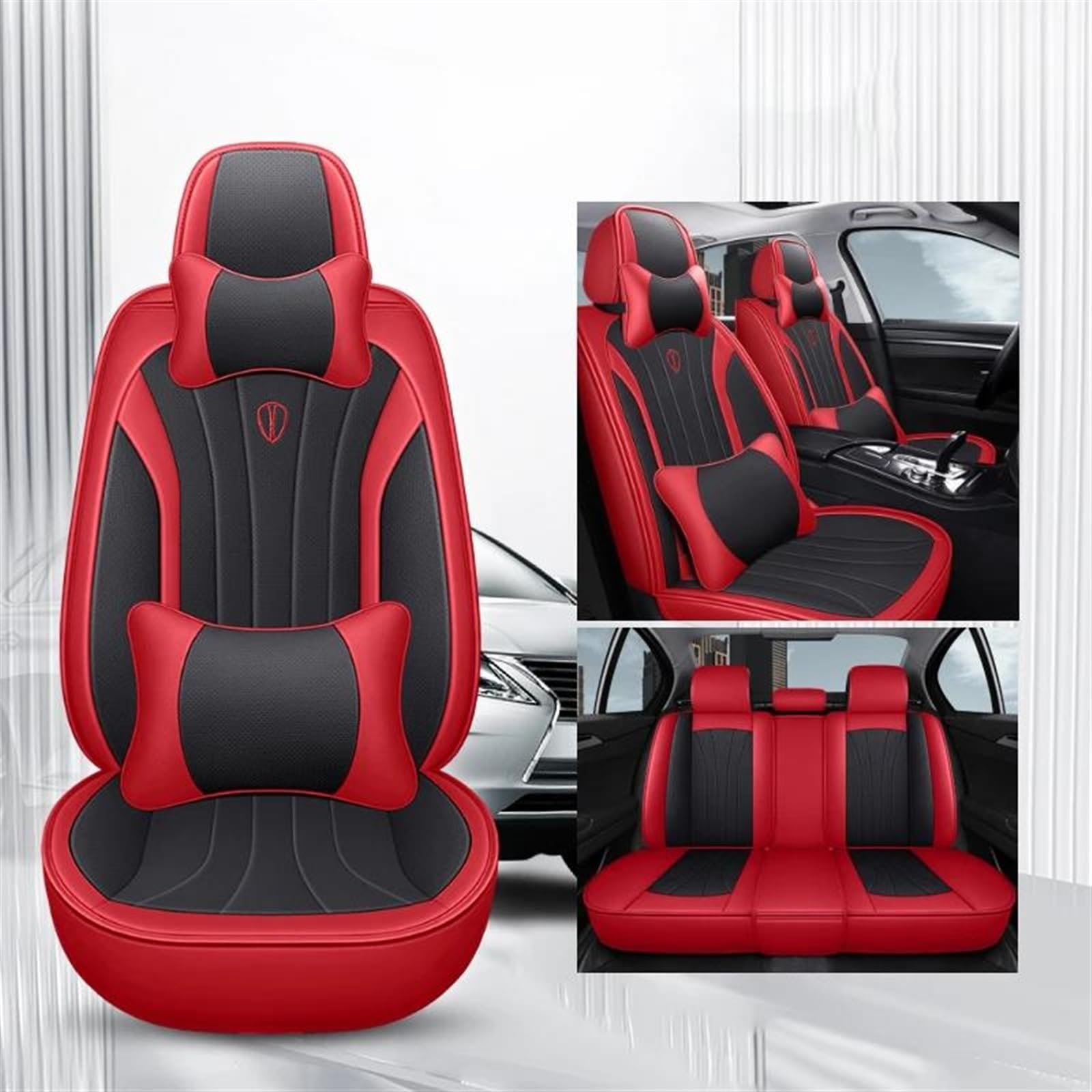 DZSLLOOI Pkw-Sitzbezug Universal Auto Sitzbezüge Für Megane 3 Für Passat Für B6 Für W205 Für F10 Für Suzuki Für Swift Voll Set Leder Auto-Sitzschoner(Red Black A) von DZSLLOOI